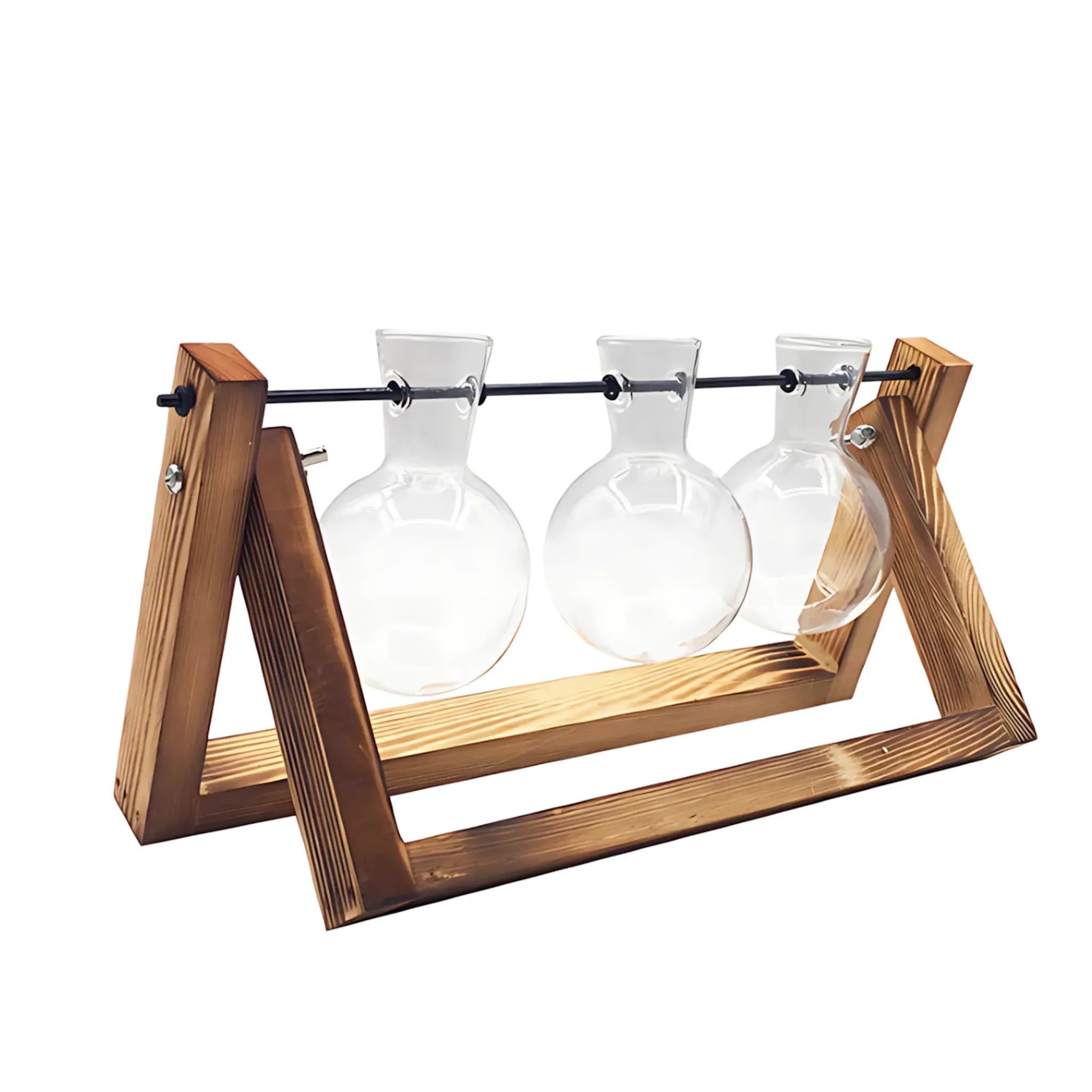Hydroponic Glass Vase with Wooden Frame Glass Vase