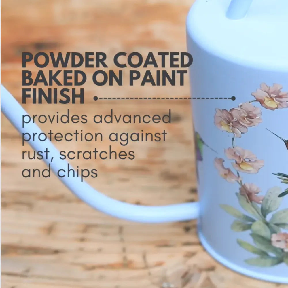 Indoor Watering Can - Stainless Steel 1.5L -Singing Hummingbirds Print Blue Watering Can