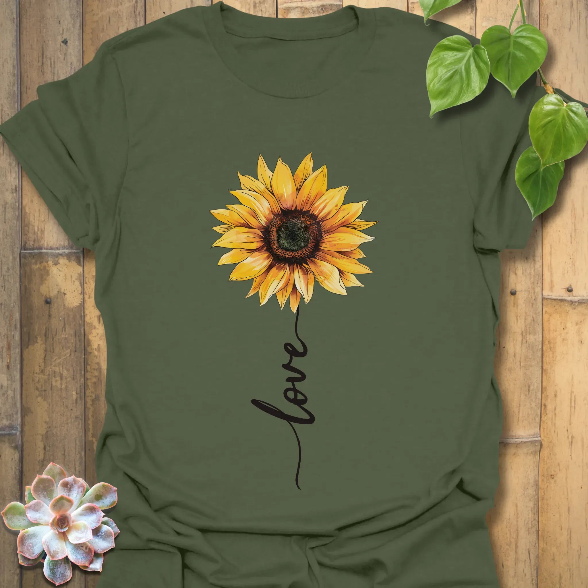 Love Sunflower T-shirt Military Green / S T-Shirt