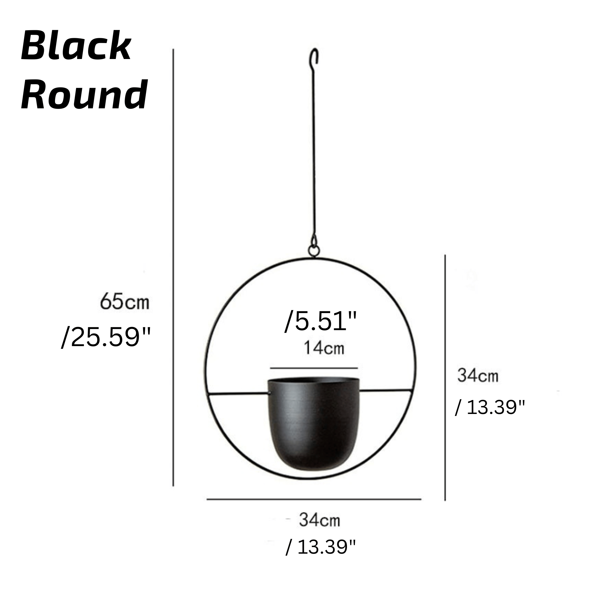 Nordic Style Metal Plant Hanger - Sturdy & Durable Hanging Pots 03 Round Black Plant holder