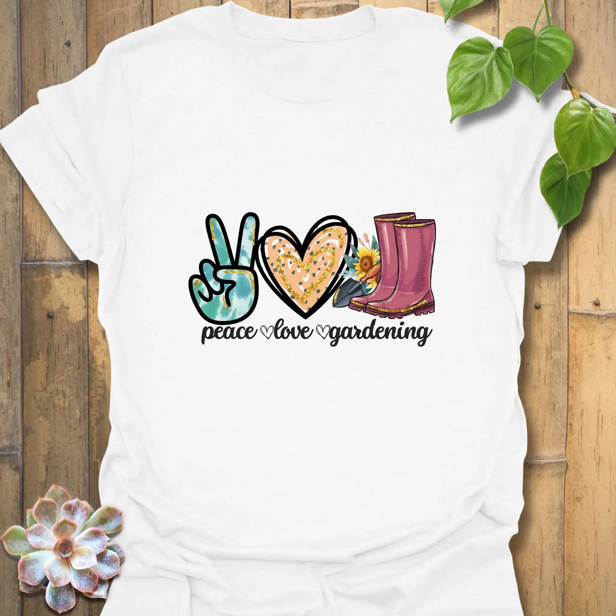 Peace Love Gardening T-shirt White / S T-Shirt
