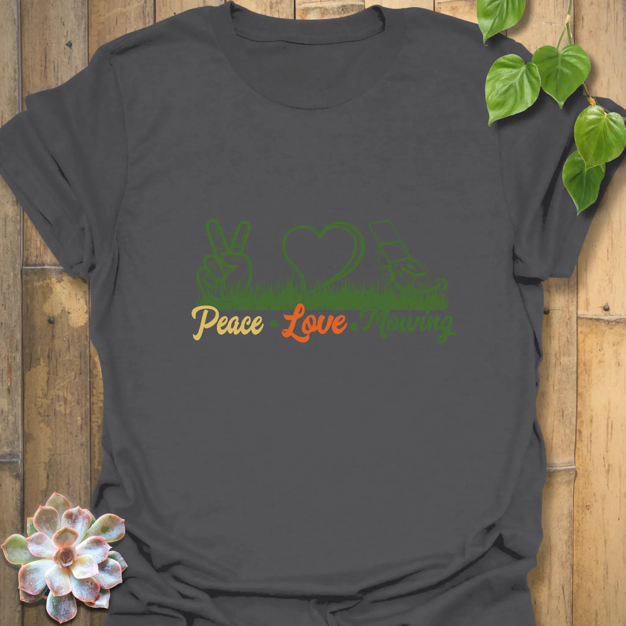 Peace Love Mowing T-shirt Charcoal / S T-Shirt