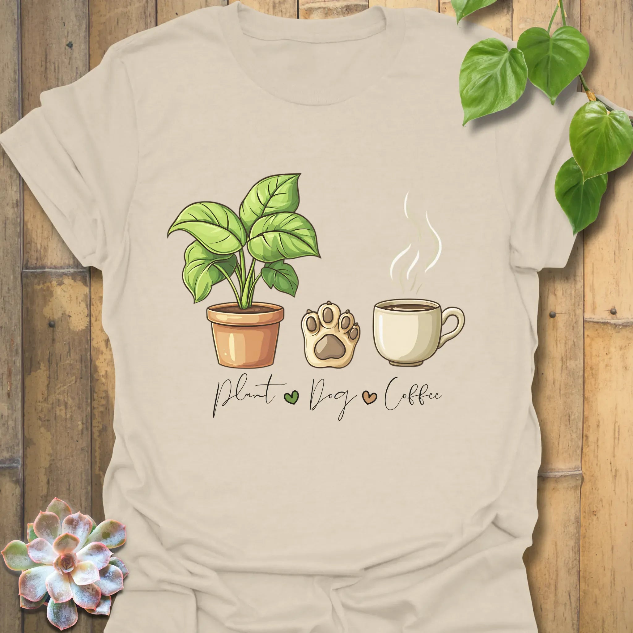 Plant, Dog, Coffee T-shirt Natural / S T-Shirt