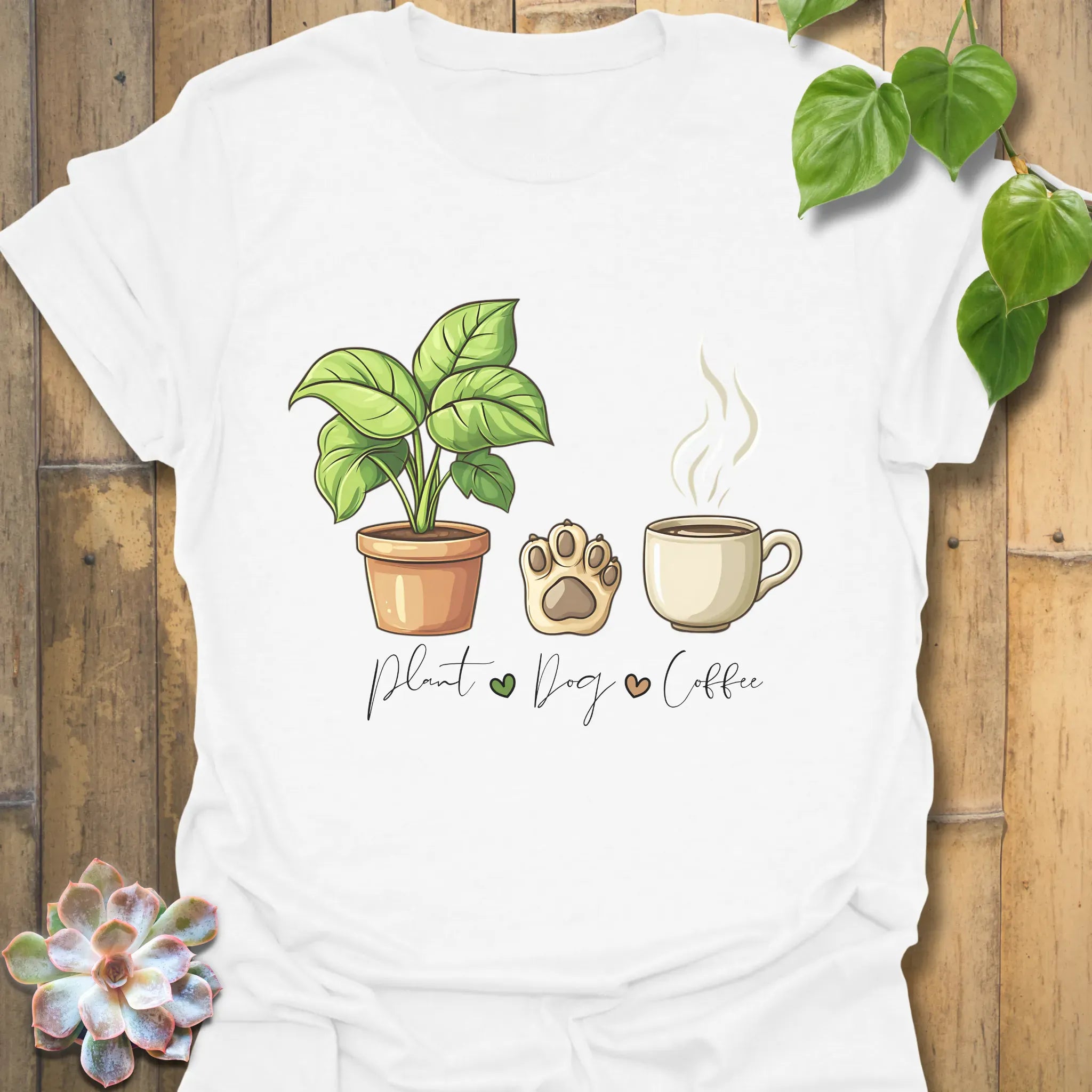 Plant, Dog, Coffee T-shirt White / S T-Shirt