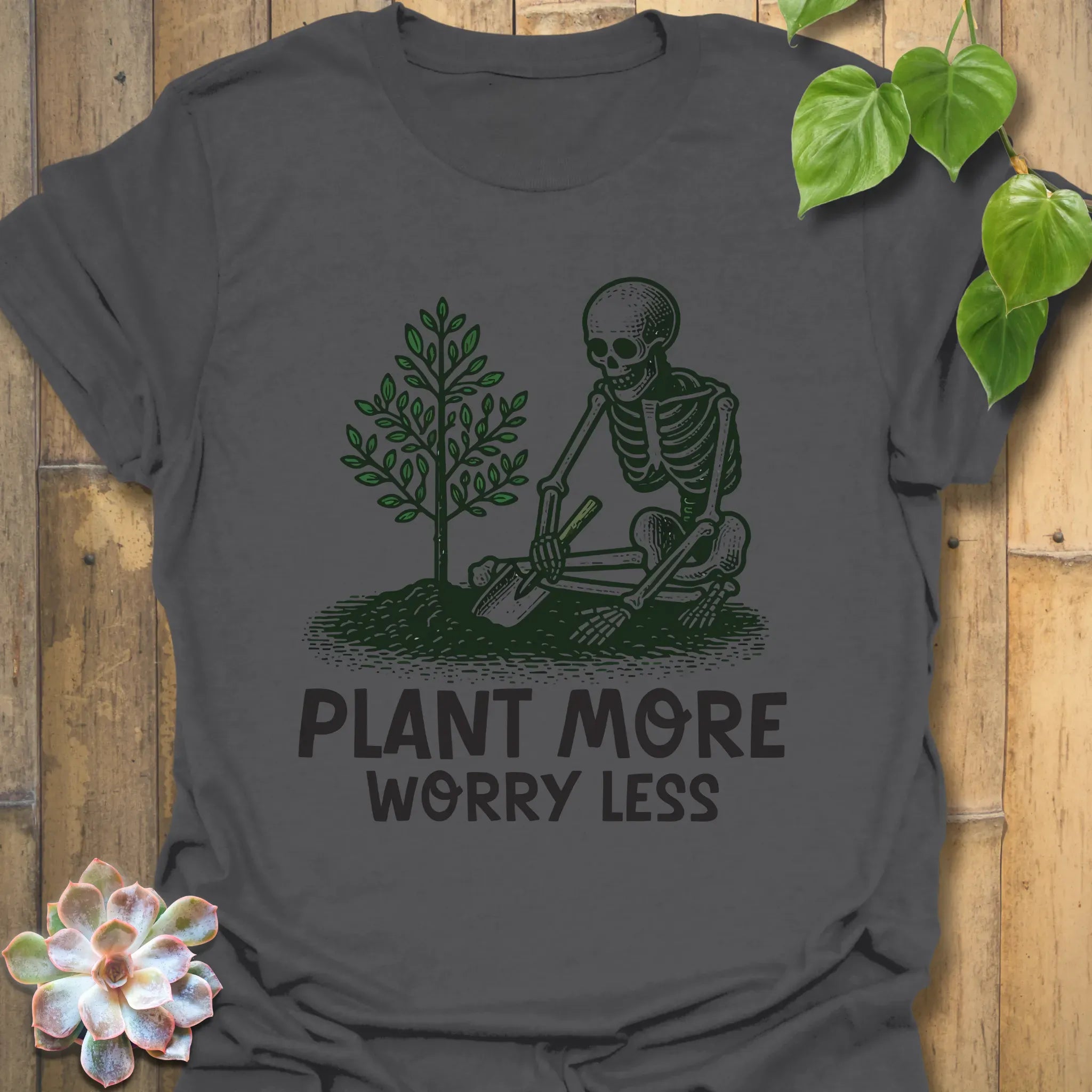 Plant More Worry Less T-shirt Charcoal / S T-Shirt