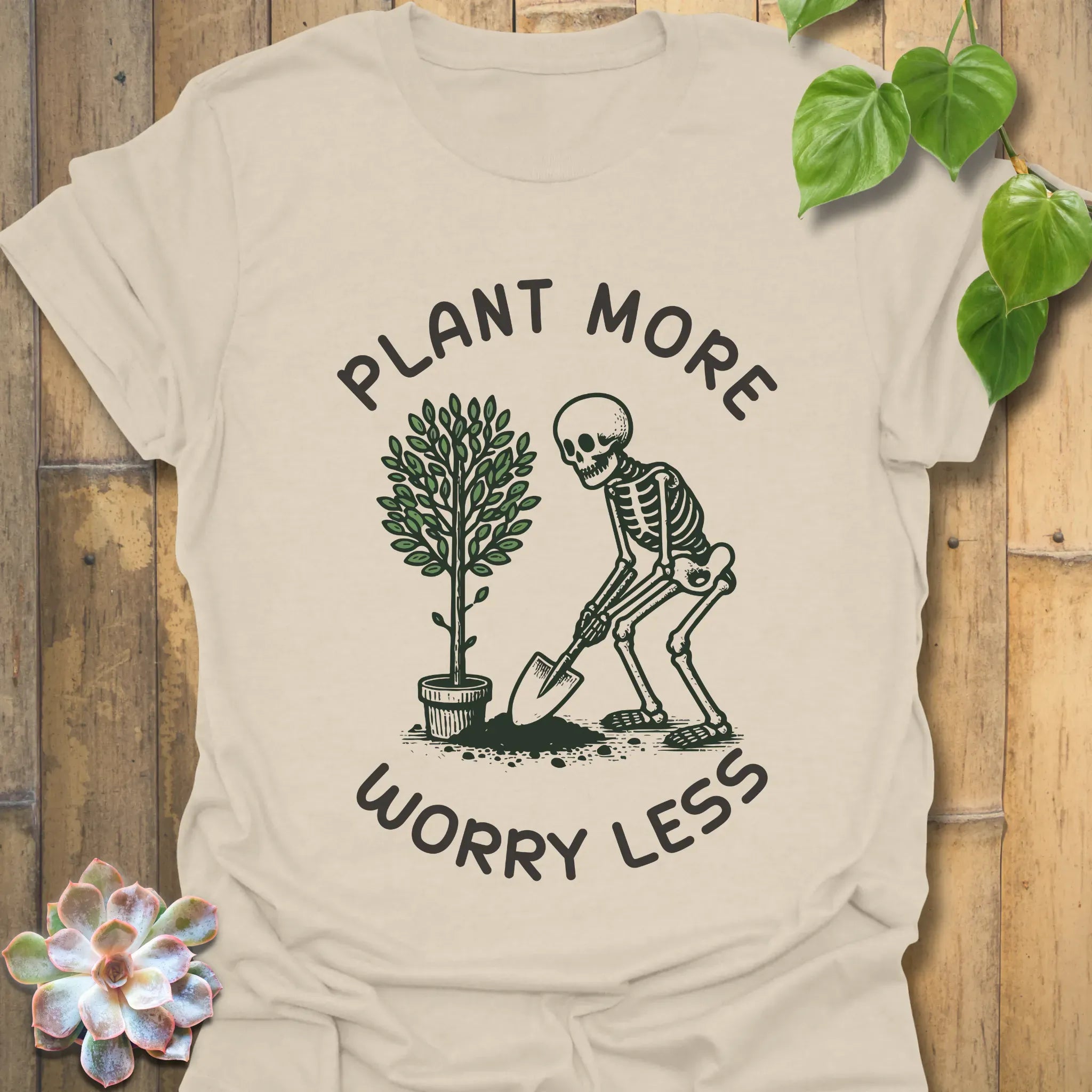 Plant More Worry Less T-shirt Natural / S T-Shirt