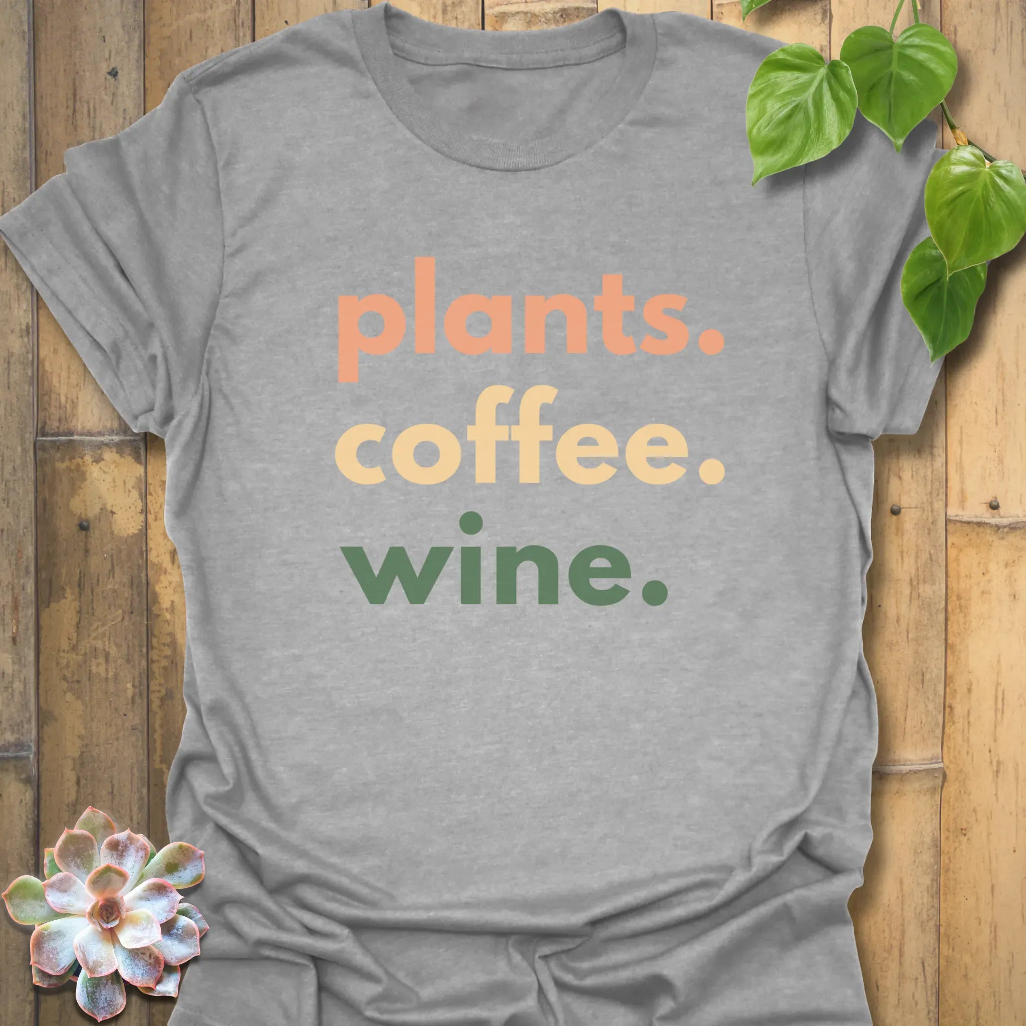 Plants, Coffee, Wine T-Shirt Sport Grey / S T-Shirt