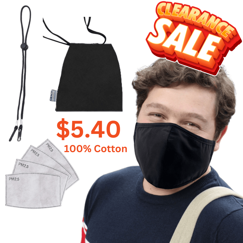 Premium Face Mask Set - 3 Layer 100% Cotton Reusable Face Mask -Black Large Size Face masks