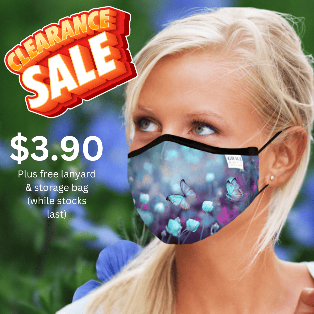 Reusable Fabric Face Mask - with nose wire, Filter Pocket and two 2.5 Filters- Butterfly Magic Face masks