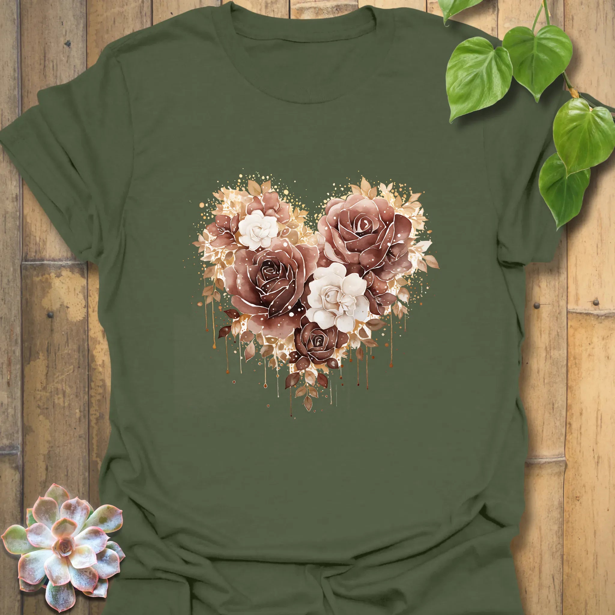 Rose Loveheart T-shirt Military Green / S T-Shirt