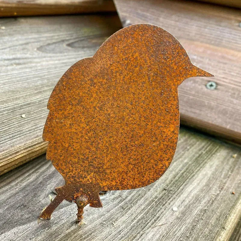 Rusty Metal Bird Ornaments - Set of 4 Lifelike Patina Metal Bird Silhouettes - Garden Fence Metal Art 4pcs set Metal Garden Art