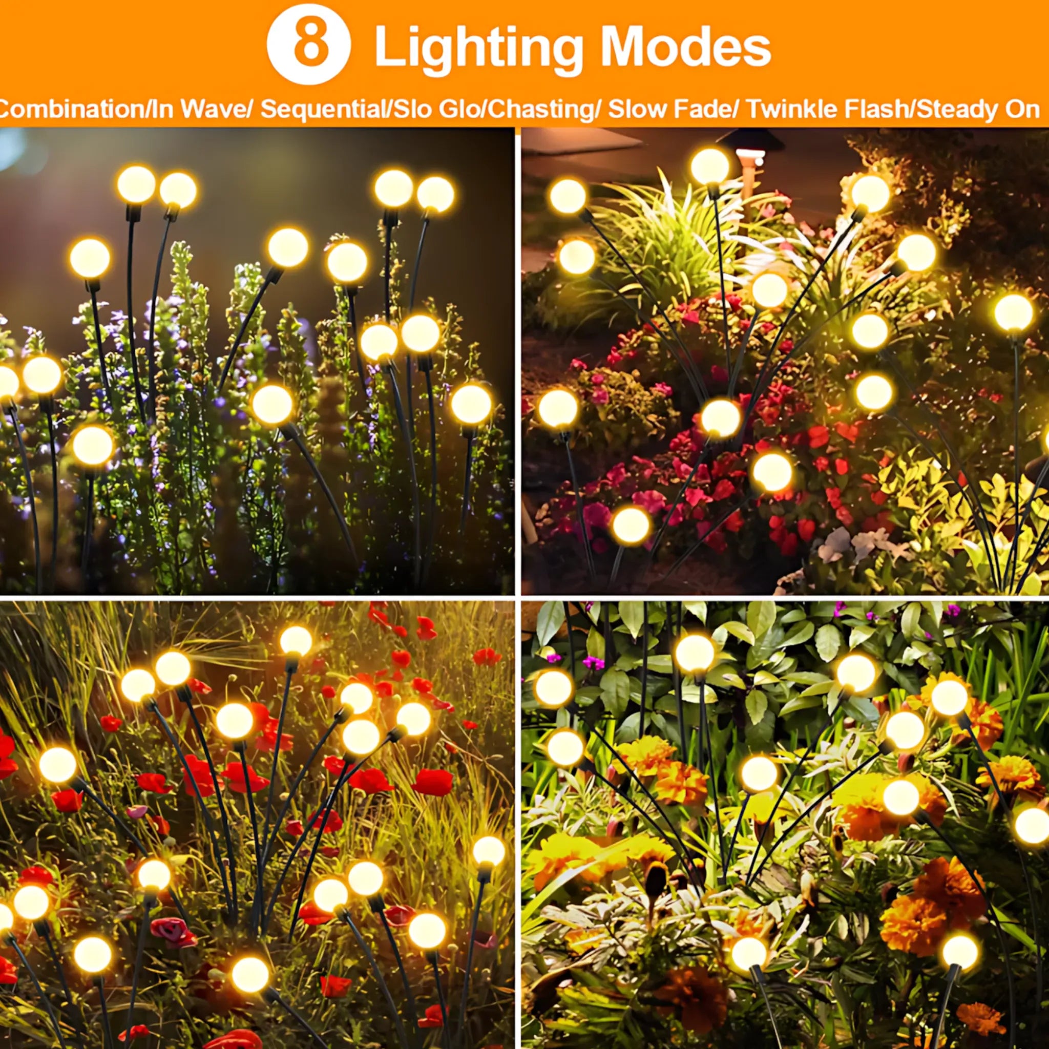 Solar Firefly Garden Lights - Waterproof 8 LED Outdoor Decor Solar Lights