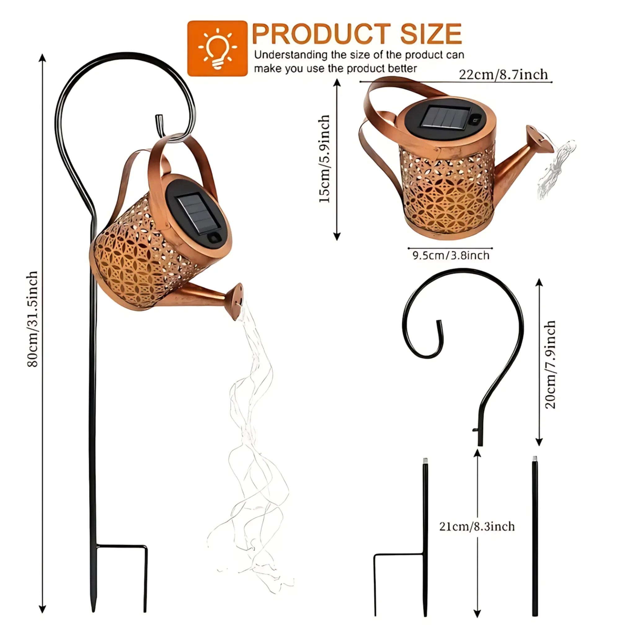 Solar Watering Can Lights - Large Retro Metal Garden Lantern Solar Lights Lantern