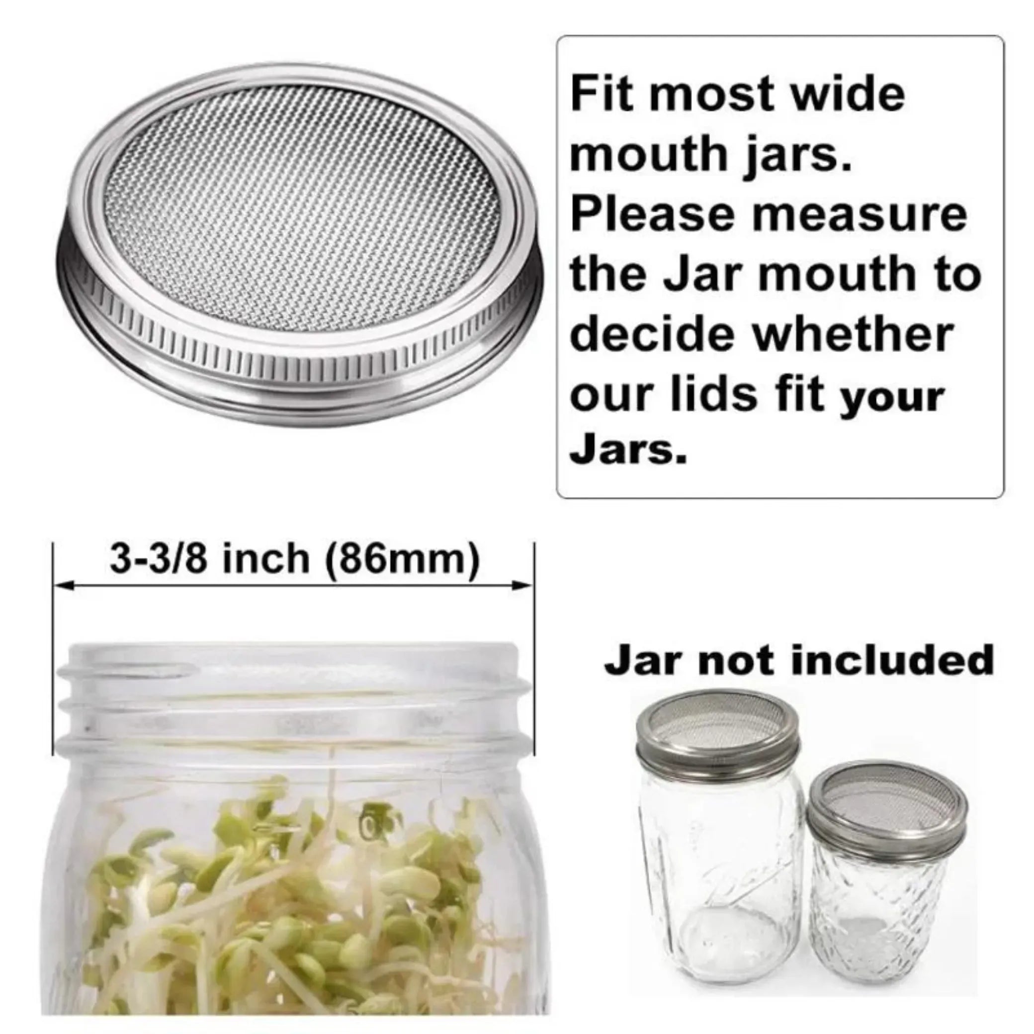 Sprouting Jar Accessories - Wide Mouth Mason Jar Strainer Lids & Adjustable Stands Sprout Set
