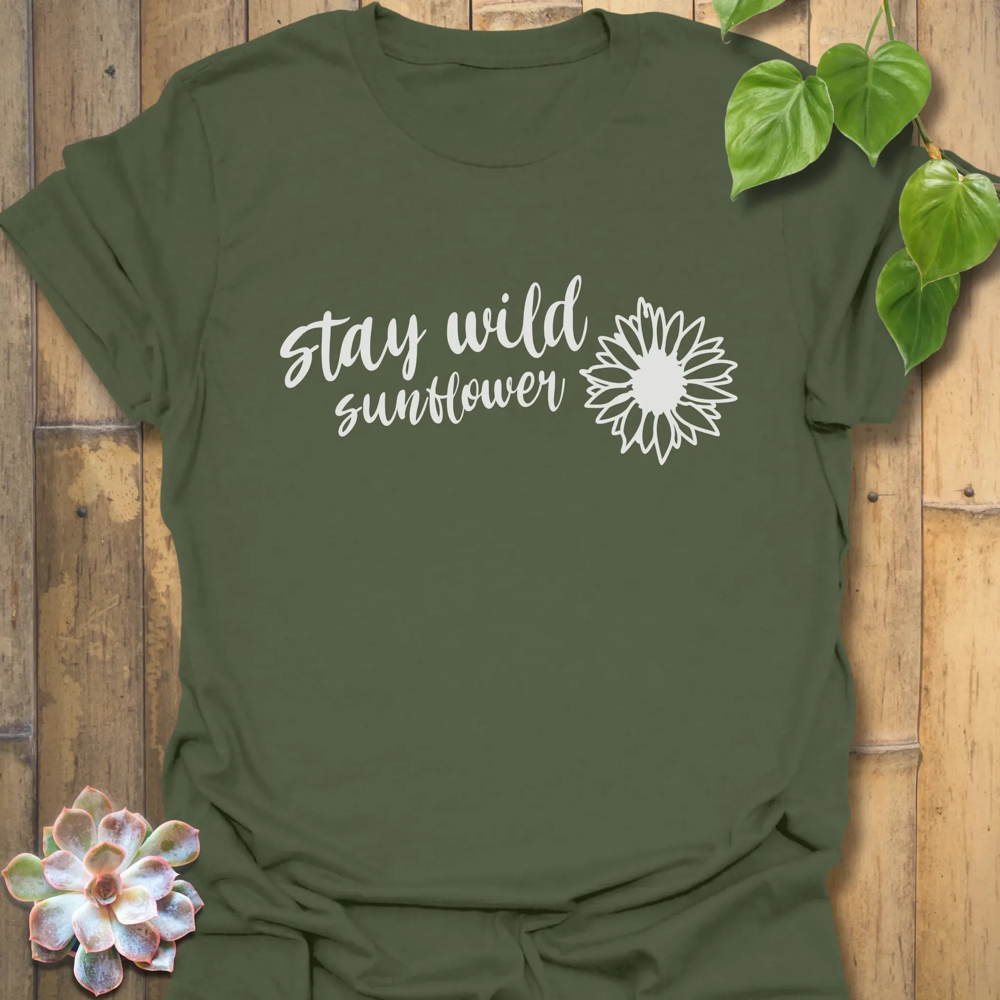 Stay Wild Sunflower T-Shirt Military Green / S T-Shirt