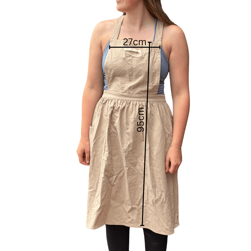 Vintage Cotton Cross-Back Bib Apron with Pockets – Oatmeal apron