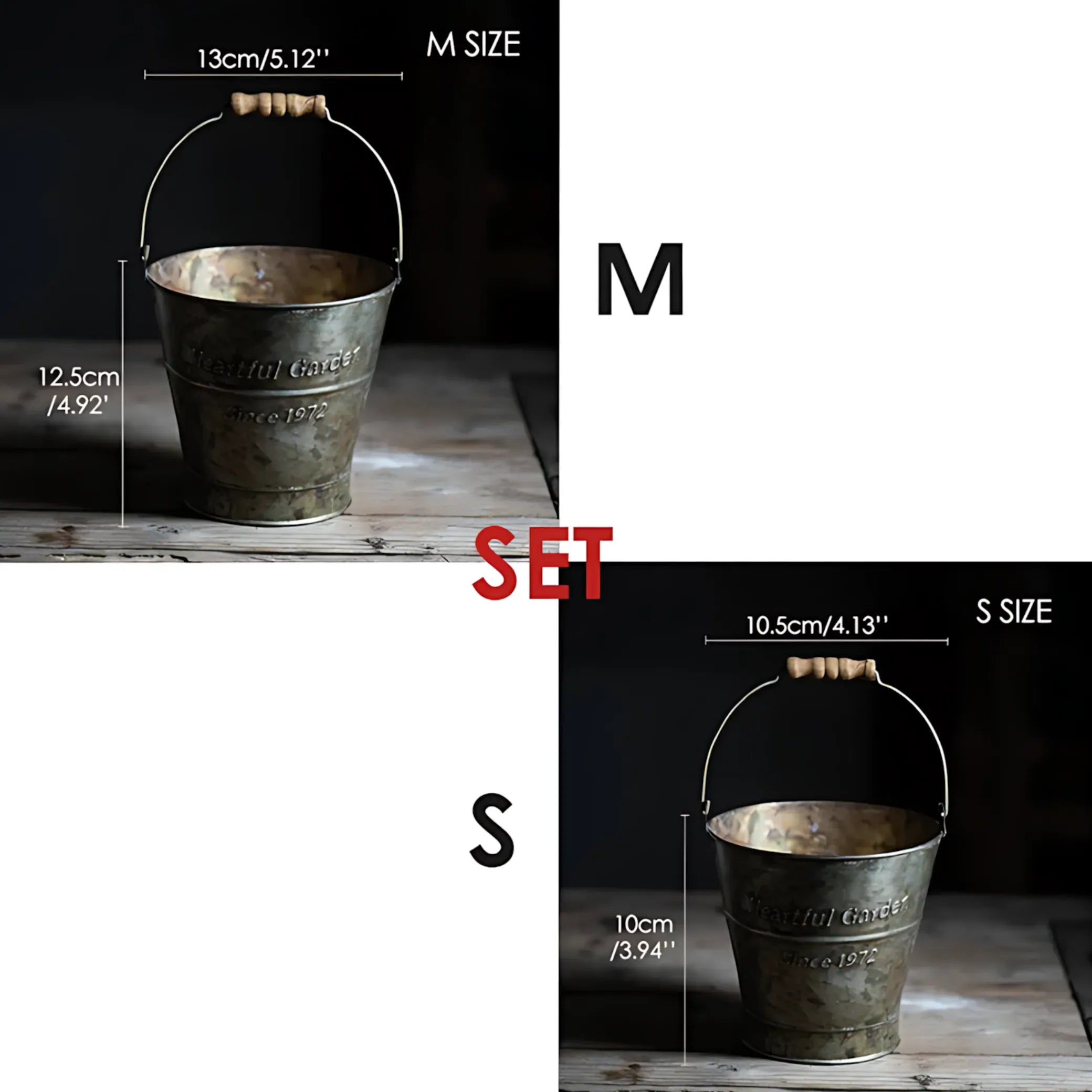 Vintage Iron Bucket Small & Medium Set Iron Bucket