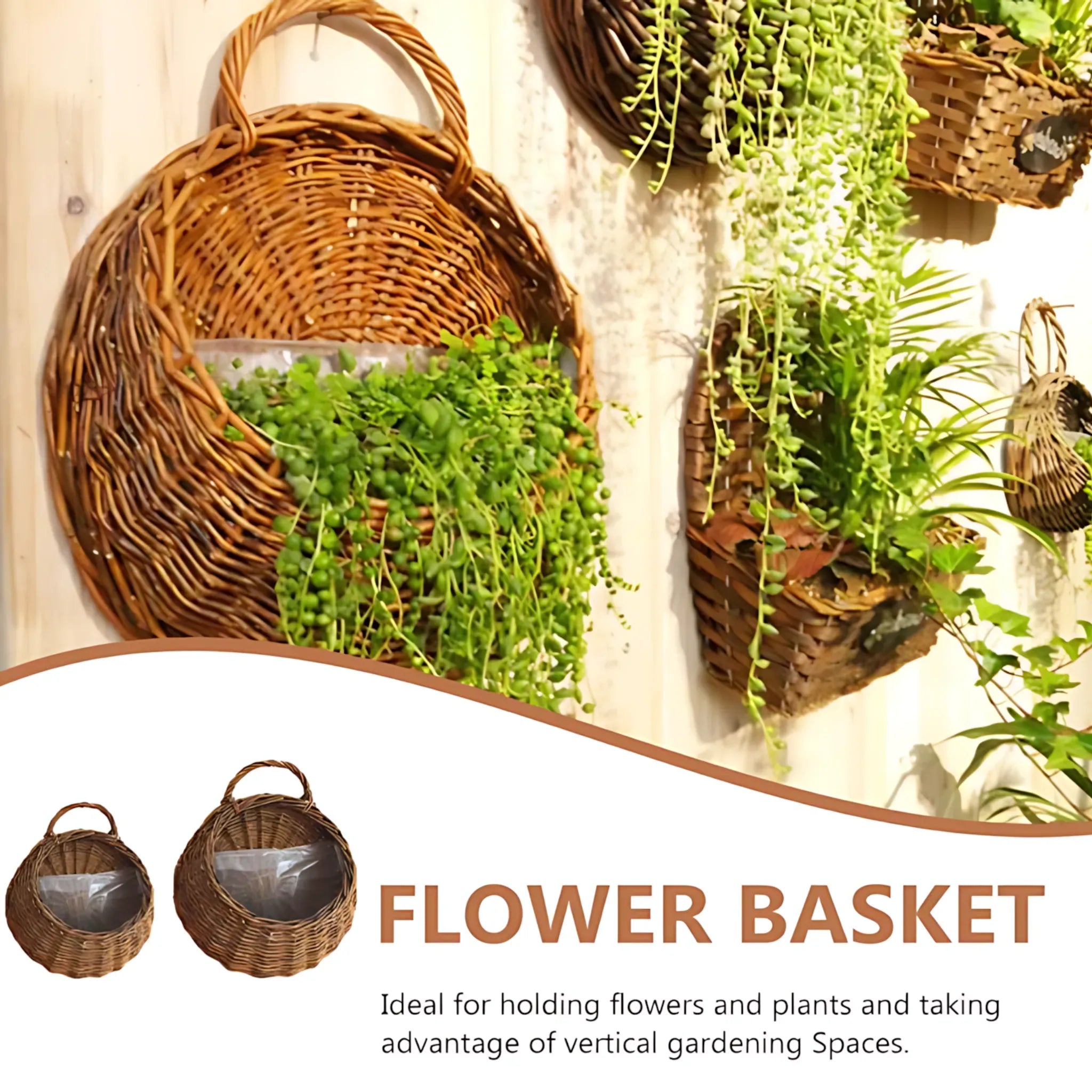 Wicker Wall Planter - Handmade Rattan Hanging Flower Basket Flower Pot