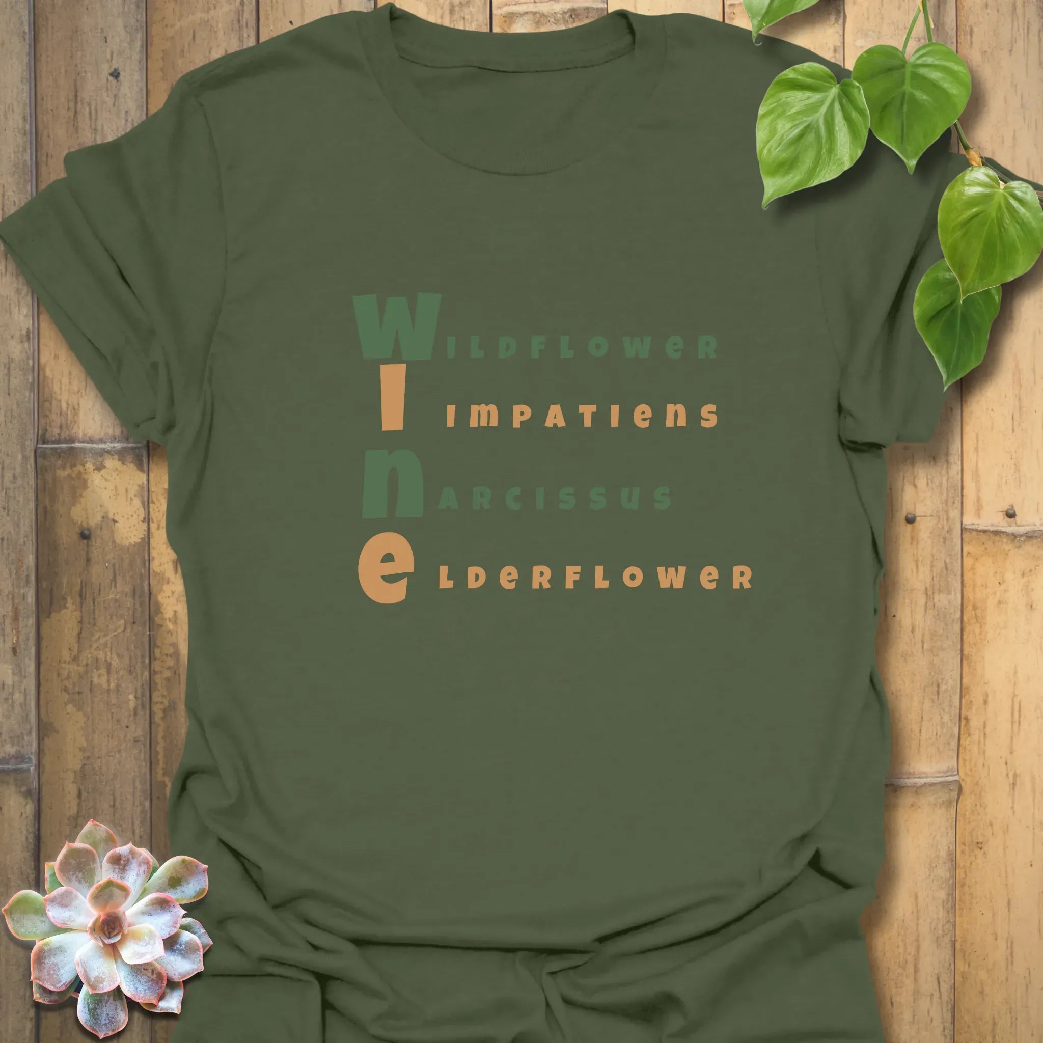 Wine (Wildflower, Impatiens, Narcissus, Elderflower)T-shirt Military Green / S T-Shirt