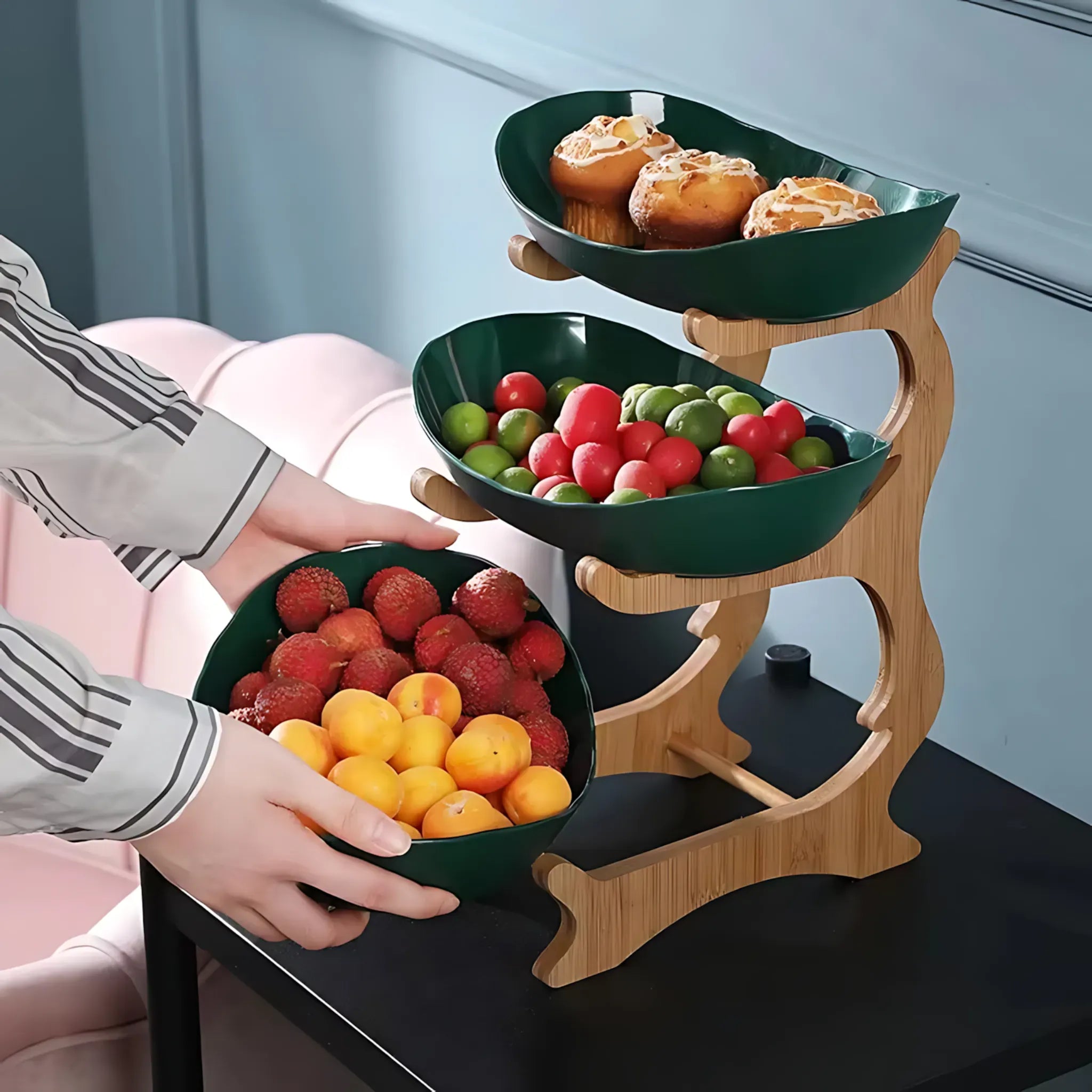 Wooden Fruit Bowl – Partitioned Serving Tray for Snacks & Cake Wooden Fruit Bowl