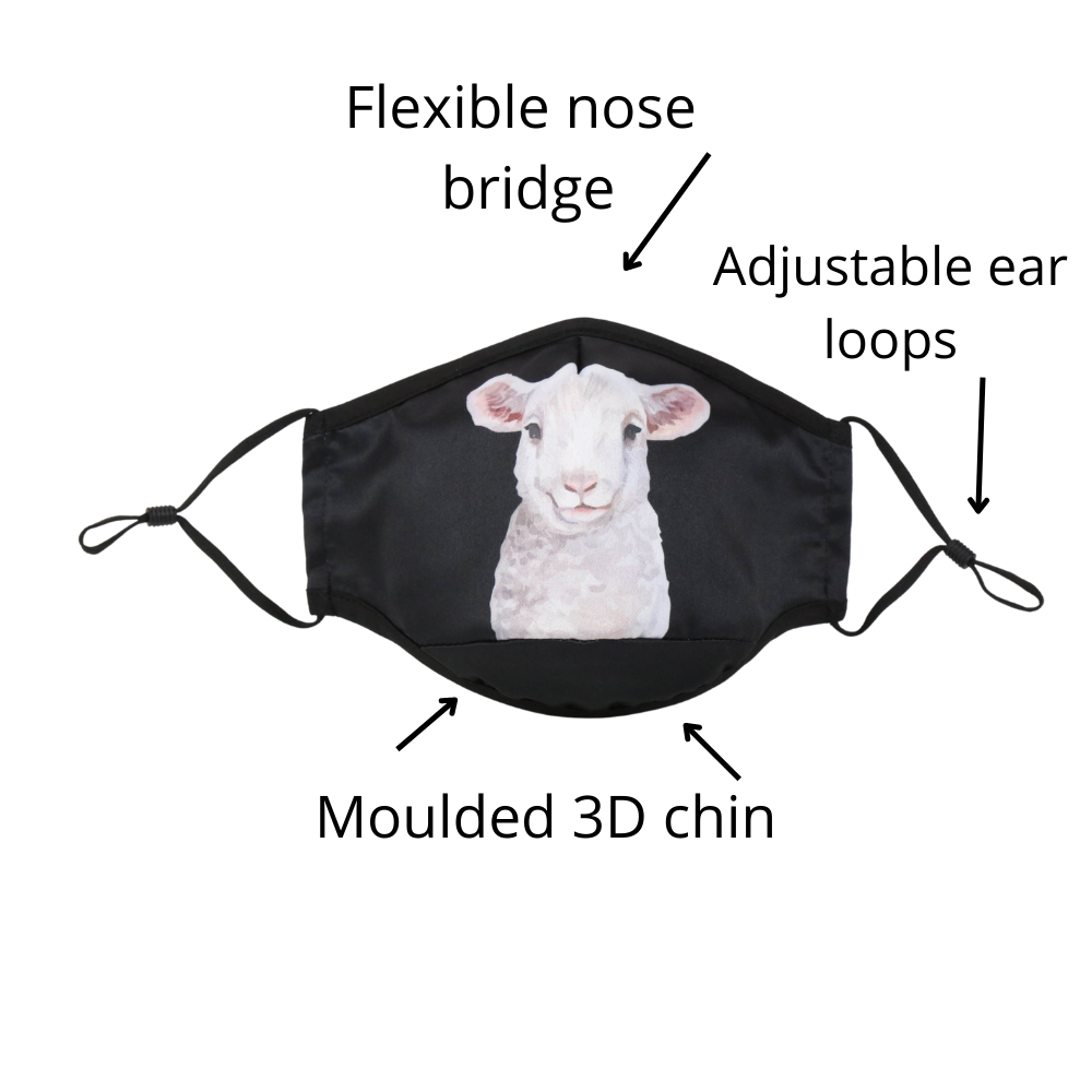 NZ Edition Premium Child Face Mask Set - 3 Layer 100% Cotton Reusable Face Mask - Little Lamb Child