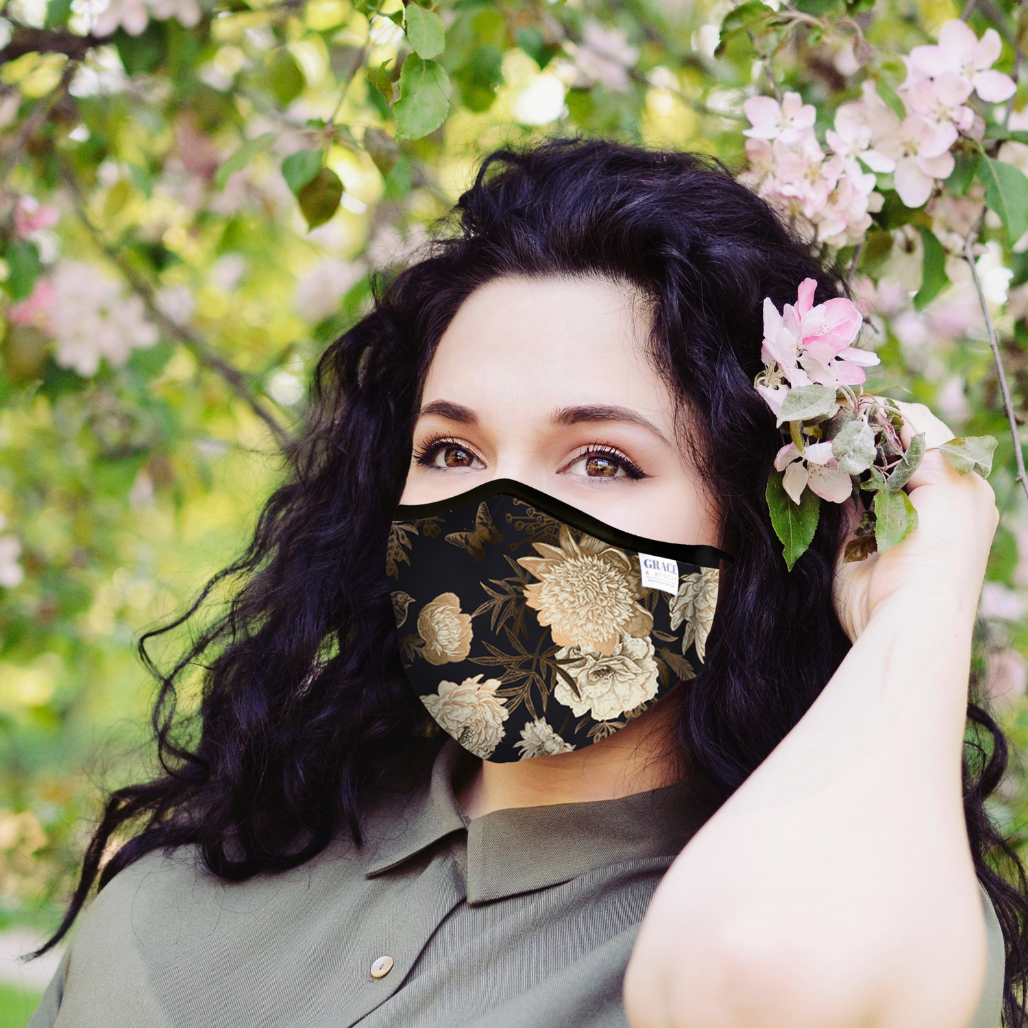 Reusable Fabric  Face Mask - with nose wire, Filter Pocket and two 2.5 Filters - Vintage Rose Size Large