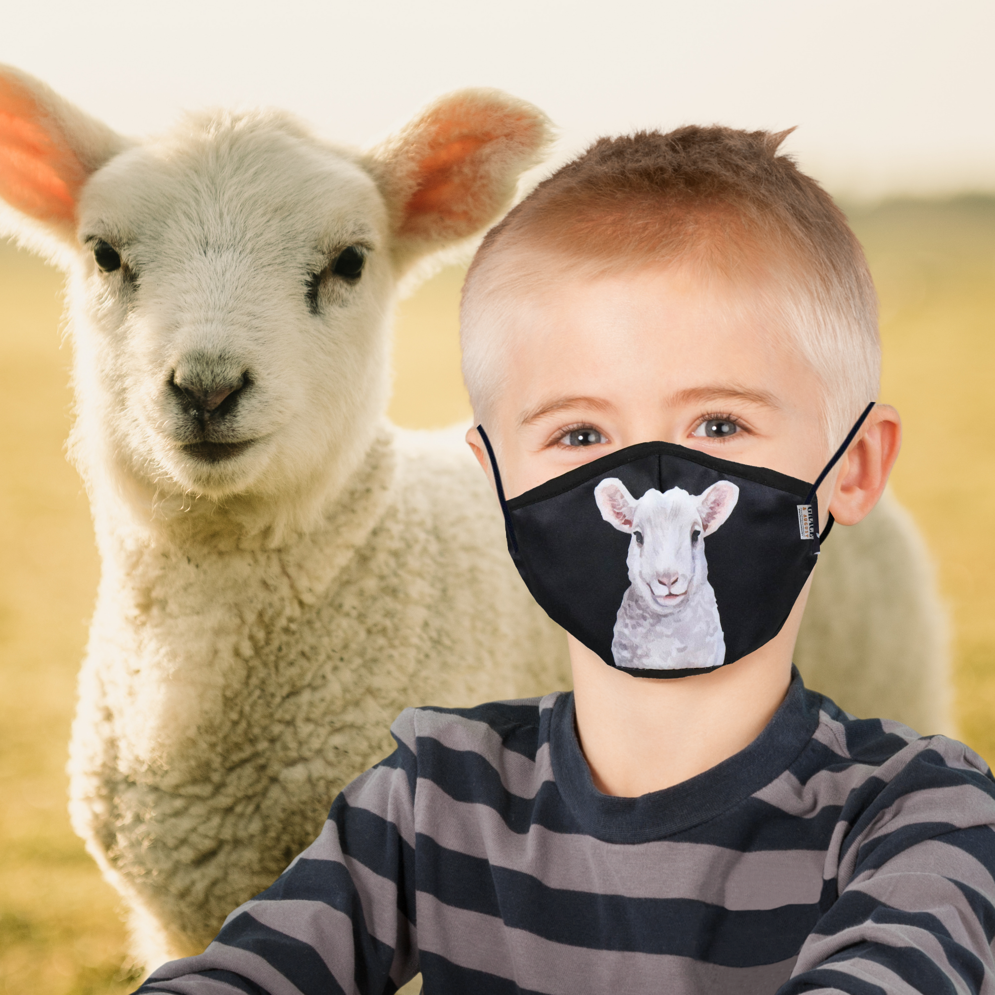 NZ Edition Premium Child Face Mask Set - 3 Layer 100% Cotton Reusable Face Mask - Little Lamb Child