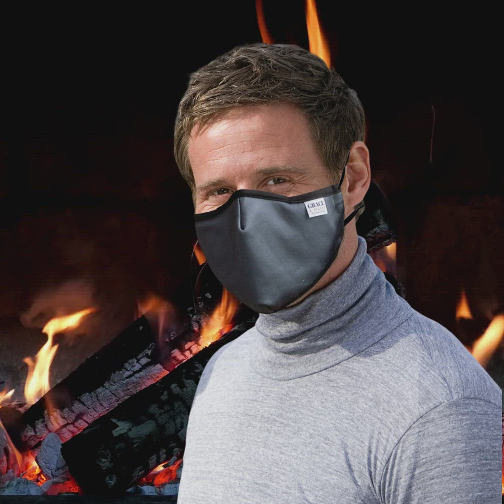 Reusable Fabric  Face Mask - with nose wire, Filter Pocket and two 2.5 Filters- Charcoal Large