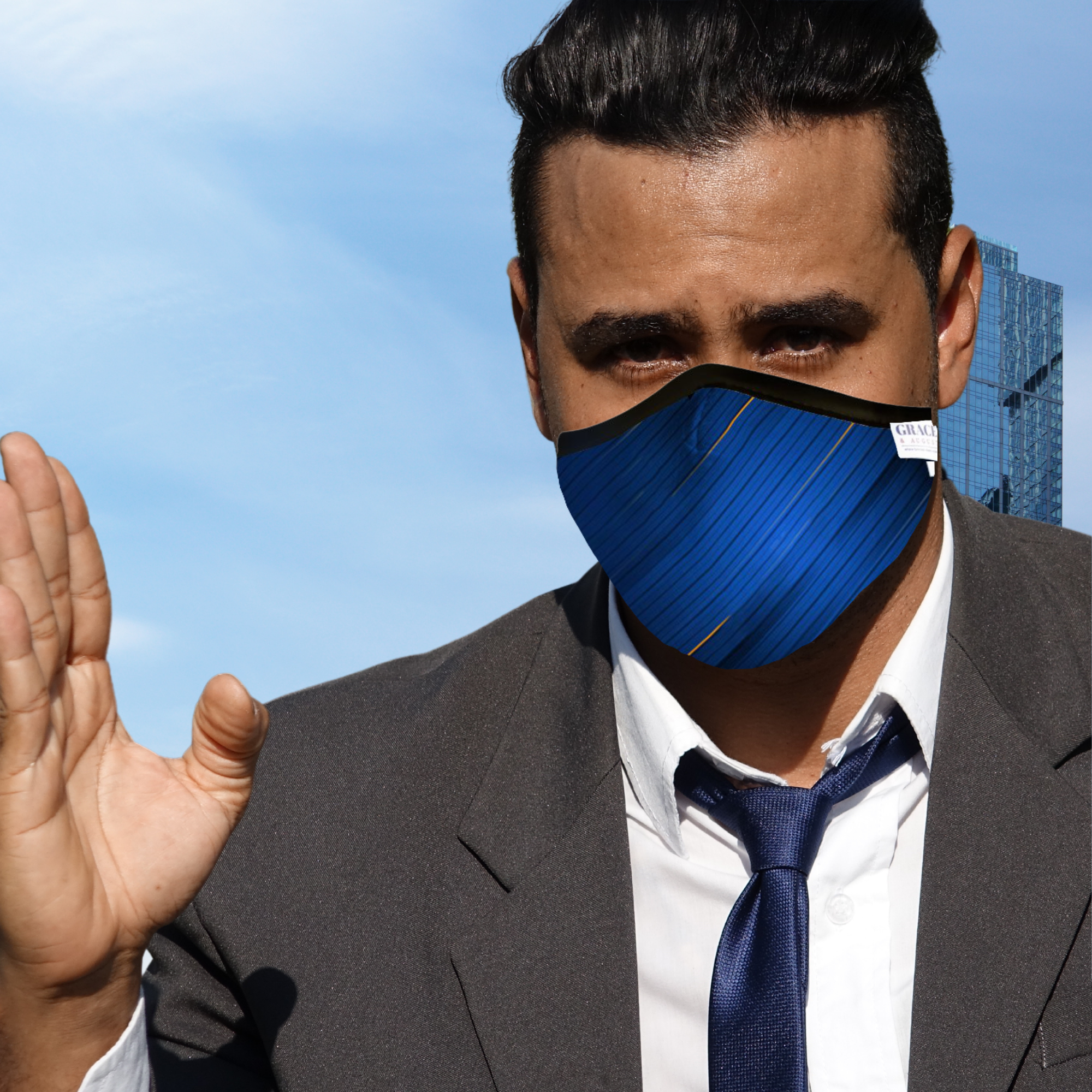 Reusable Fabric Face Mask - with nose wire, Filter Pocket and two 2.5 Filters- Business Blue Large