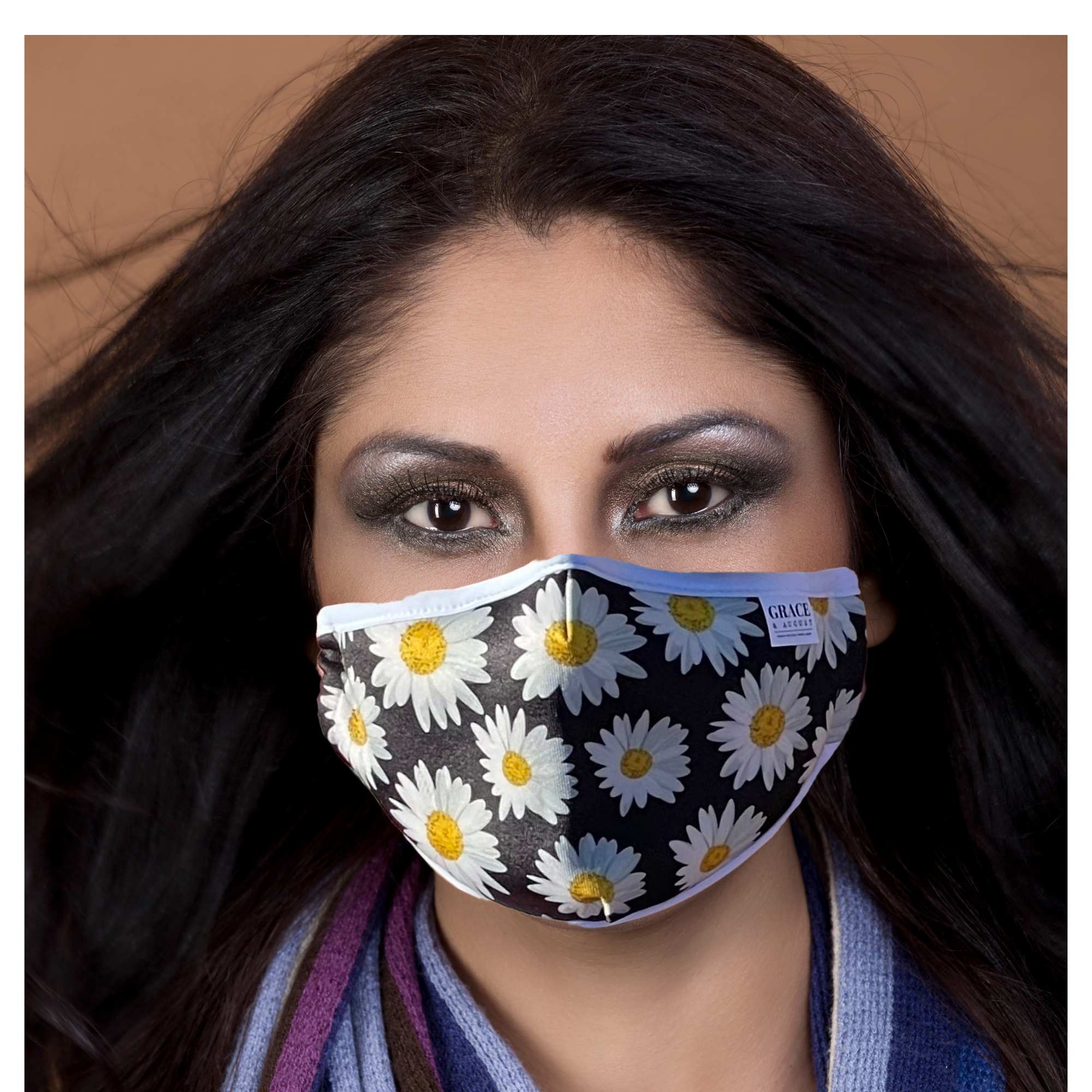 Reusable Fabric Face Mask - with nose wire, Filter Pocket and two 2.5 Filters- Daisy Fun