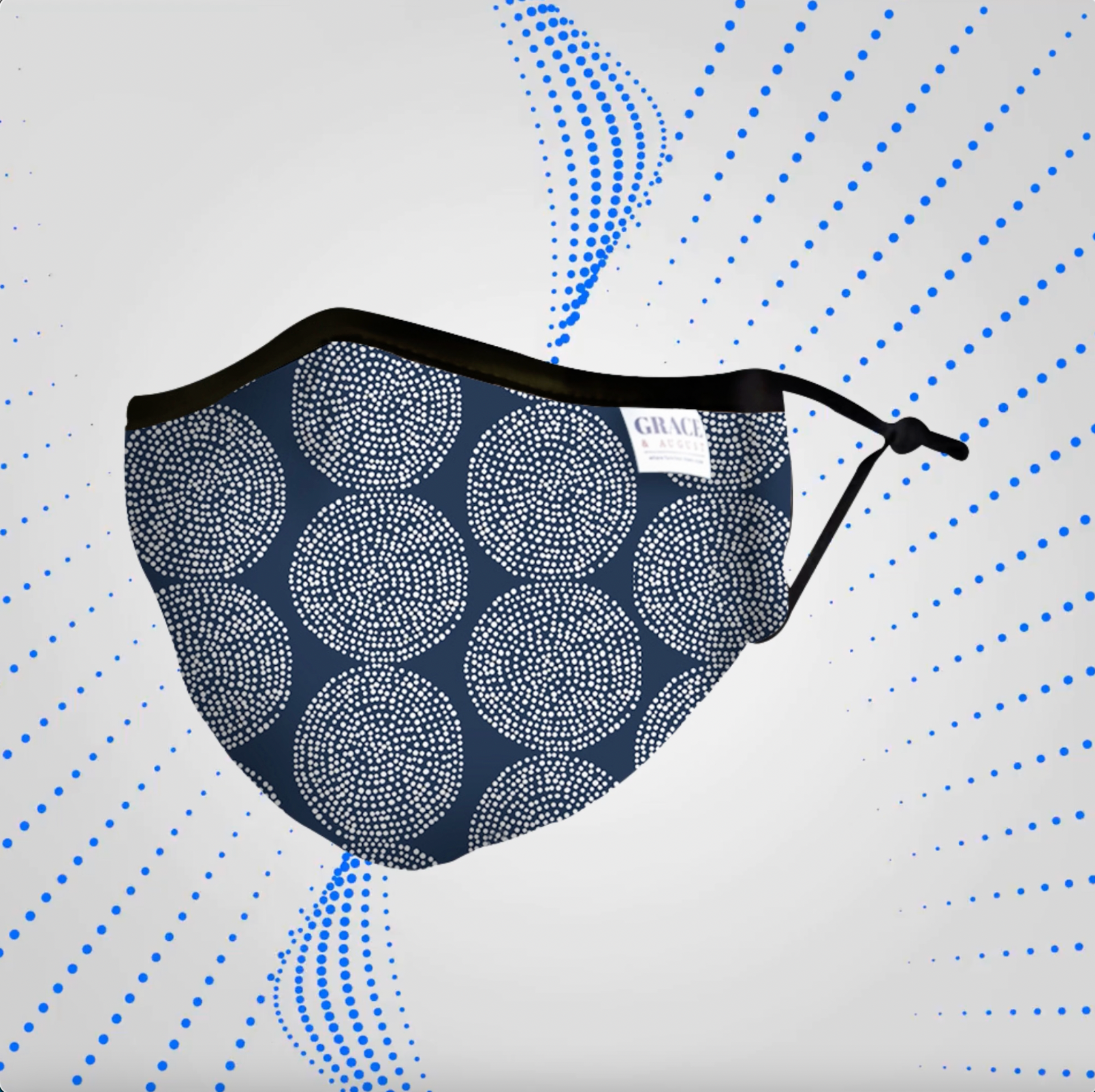 Reusable Fabric Face Mask - with nose wire, Filter Pocket and two 2.5 Filters - Blue Dot