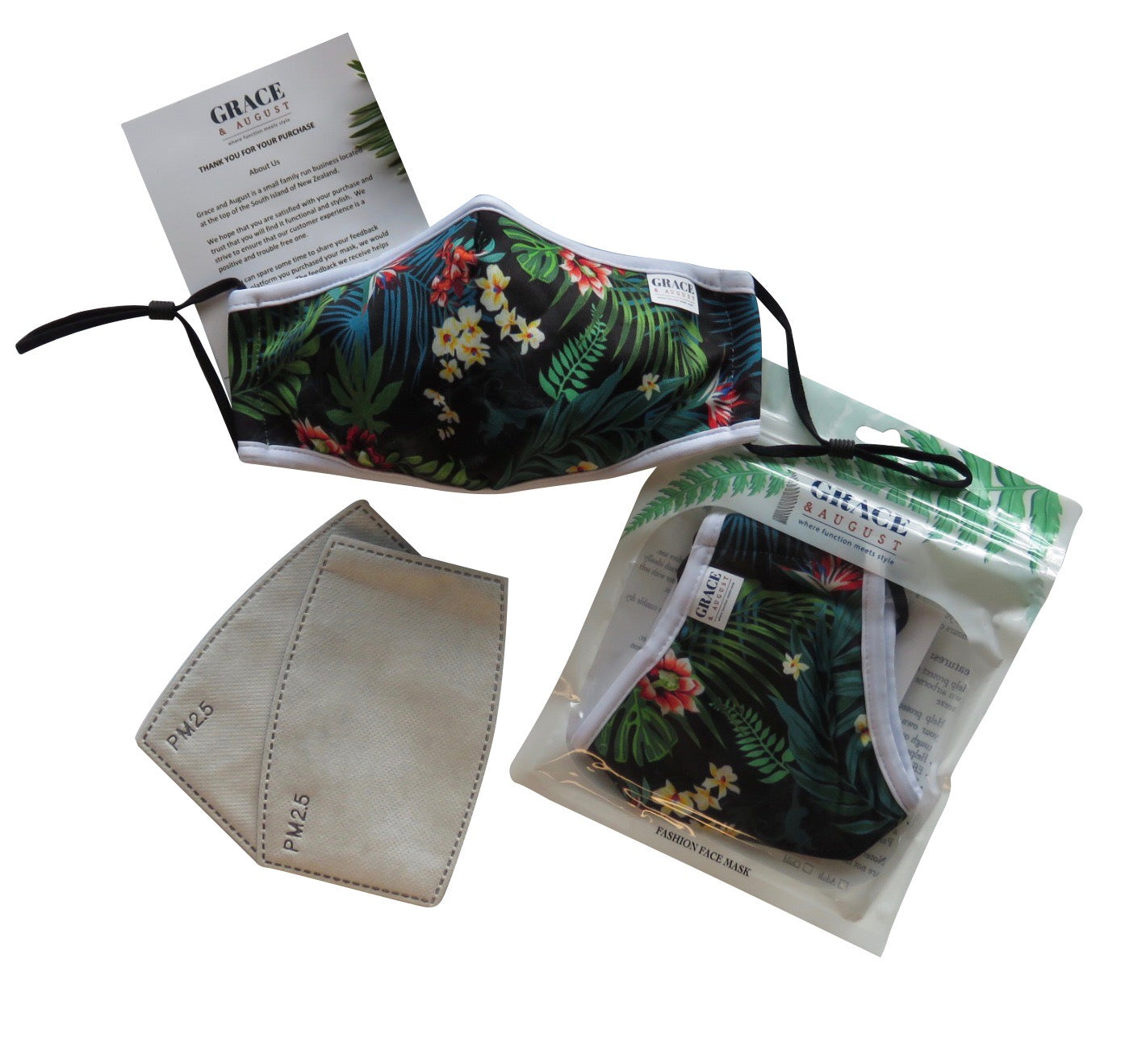 Reusable Face Mask- Fabric with Filter Pocket and two 2.5 Filters- Tropical Flower