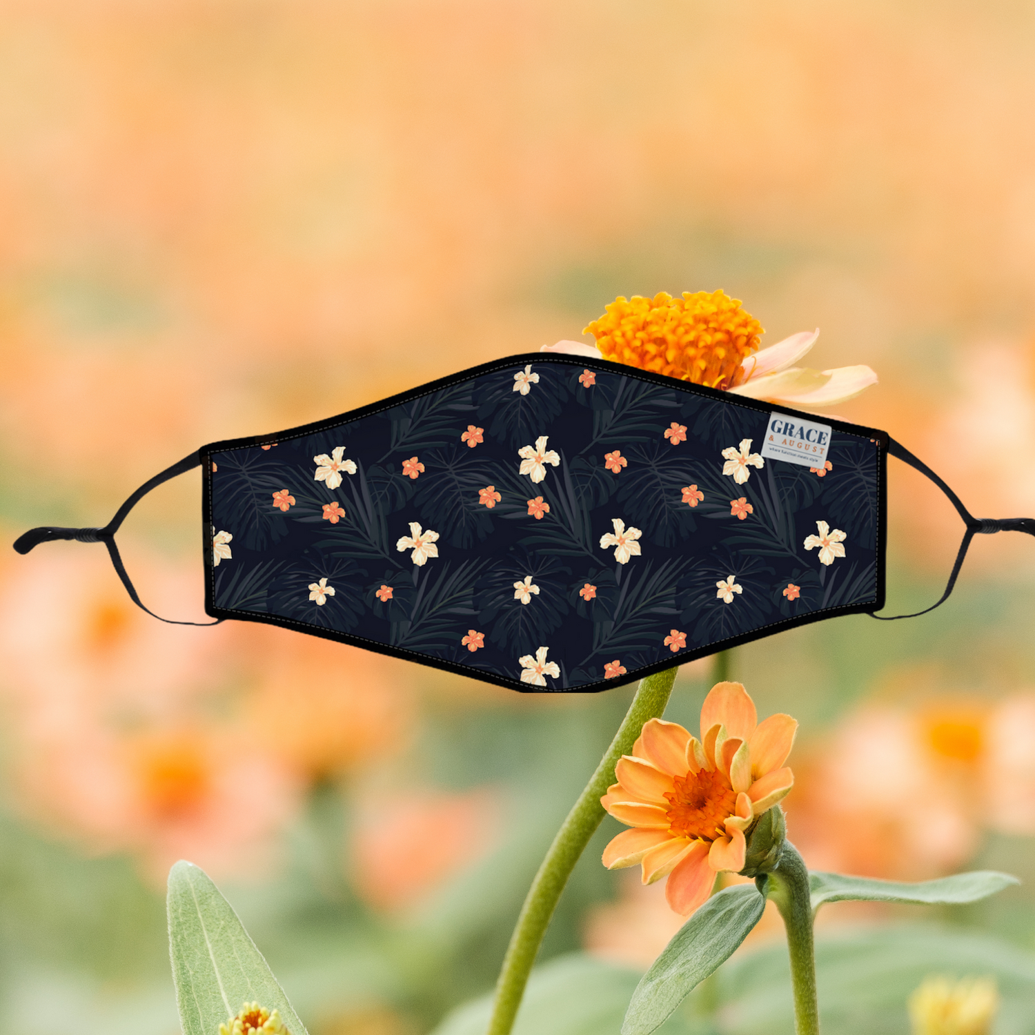 Reusable Fabric  Face Mask - with nose wire, Filter Pocket and two 2.5 Filters- Little Flower
