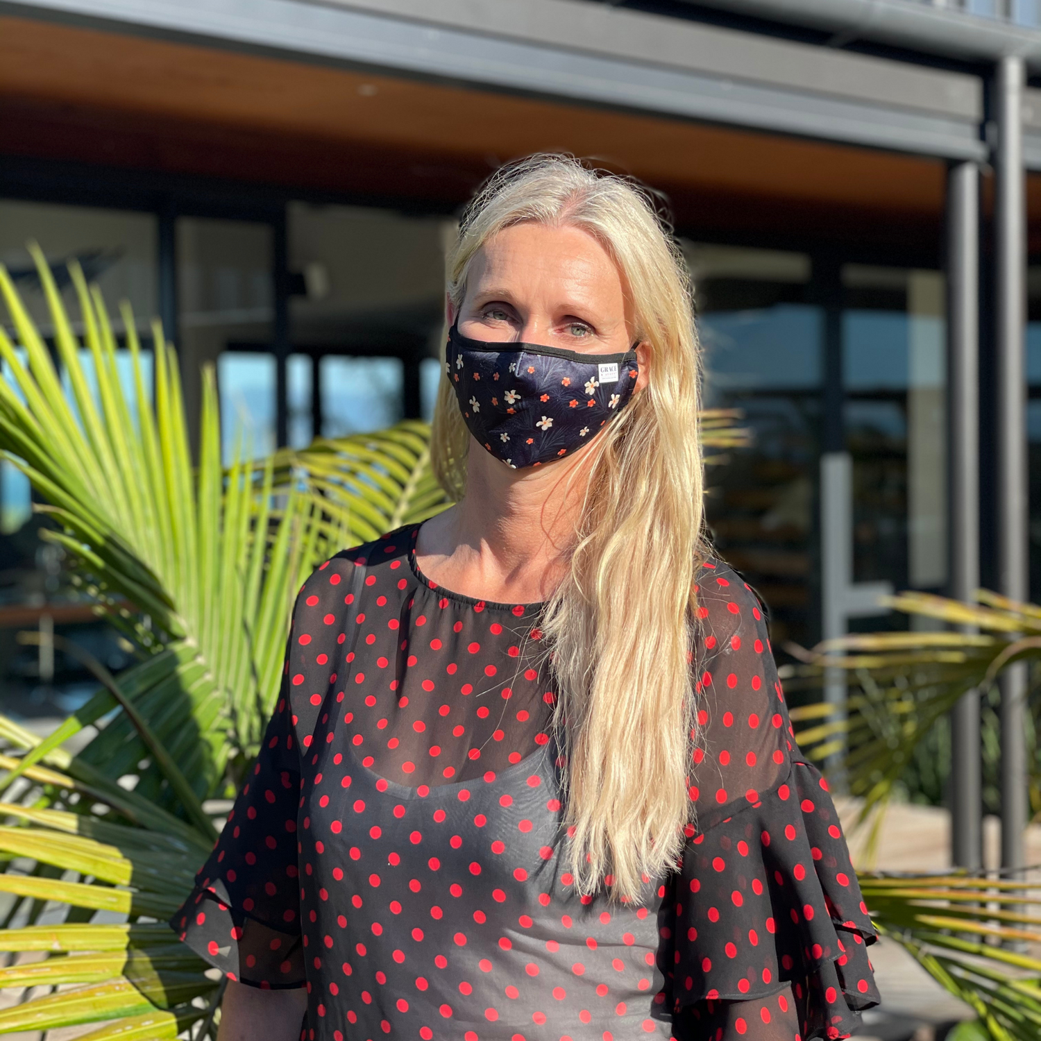 Reusable Fabric  Face Mask - with nose wire, Filter Pocket and two 2.5 Filters- Little Flower