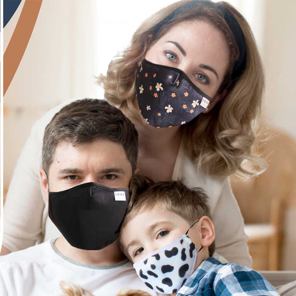 Reusable Fabric  Face Mask - with nose wire, Filter Pocket and two 2.5 Filters- Little Flower