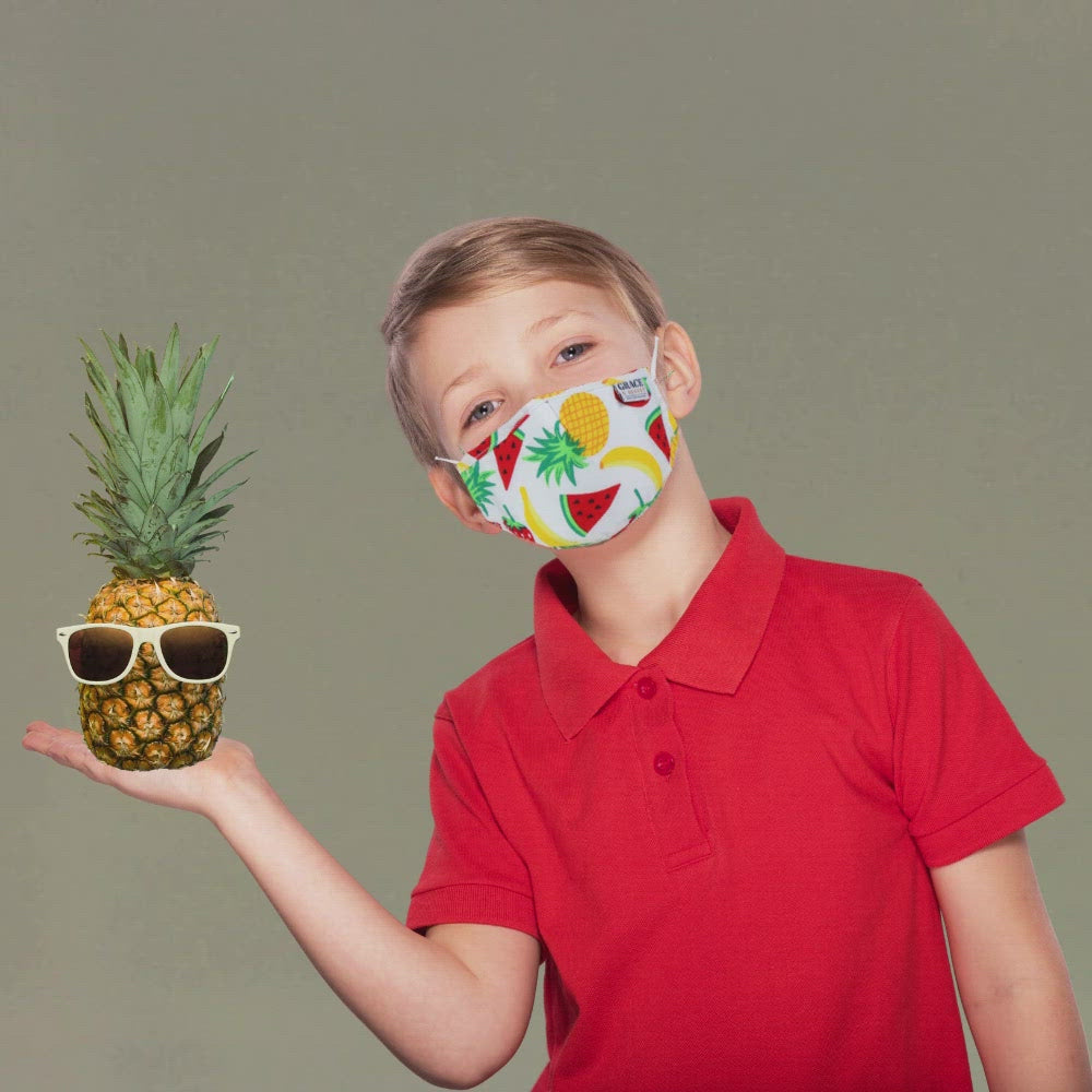 Premium Child Face Mask Set - 3 Layer 100% Cotton Reusable Face Mask  - Tropical Fruit Child