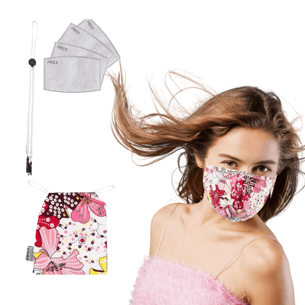 Cotton Face Mask Set - 3 Layer 100% Reusable Face Mask - Pink Exotic Flower Face masks