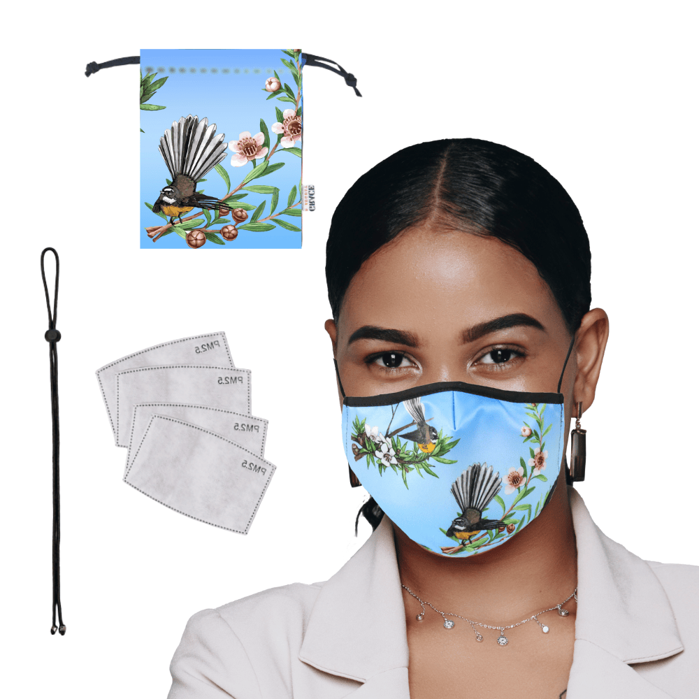 Fabric Face Masks Reusable | NZ Edition Premium Cloth Face Mask Set | 3 Layer Breathable Face Mask - NZ Fantail Face masks