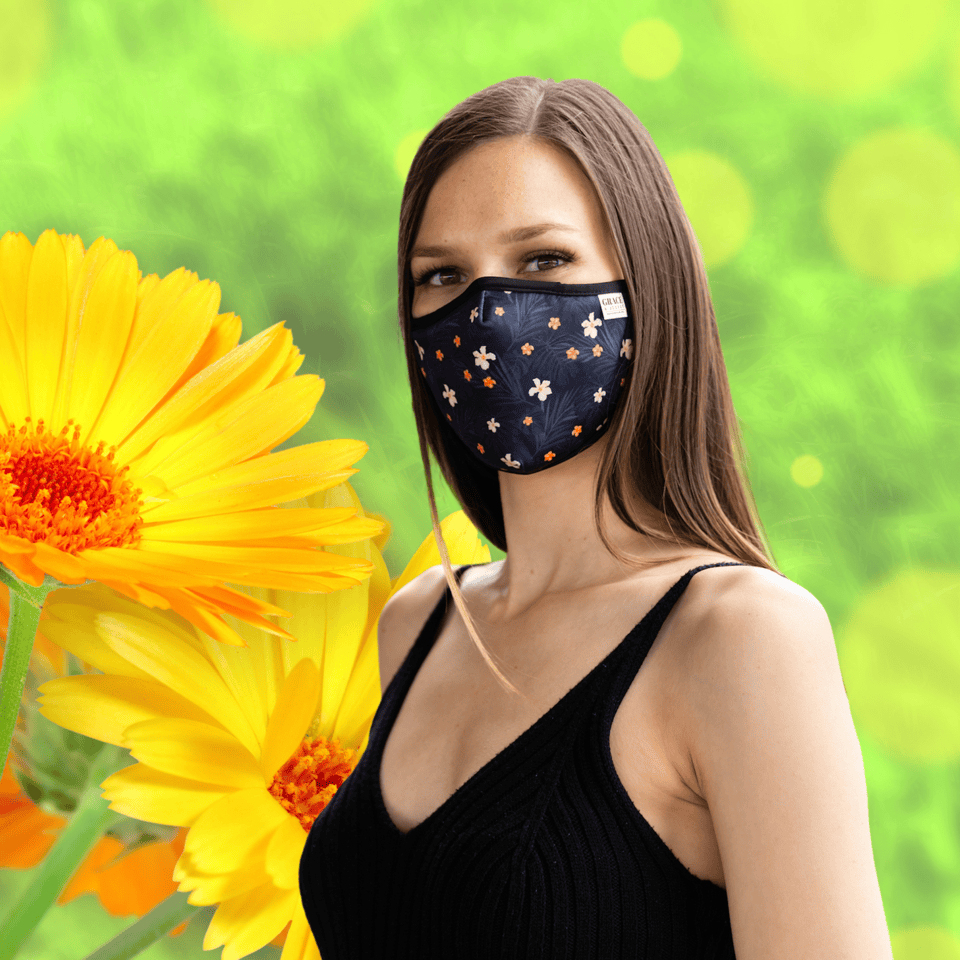 Reusable Fabric Face Mask - with nose wire, Filter Pocket and two 2.5 Filters- Little Flower Face masks