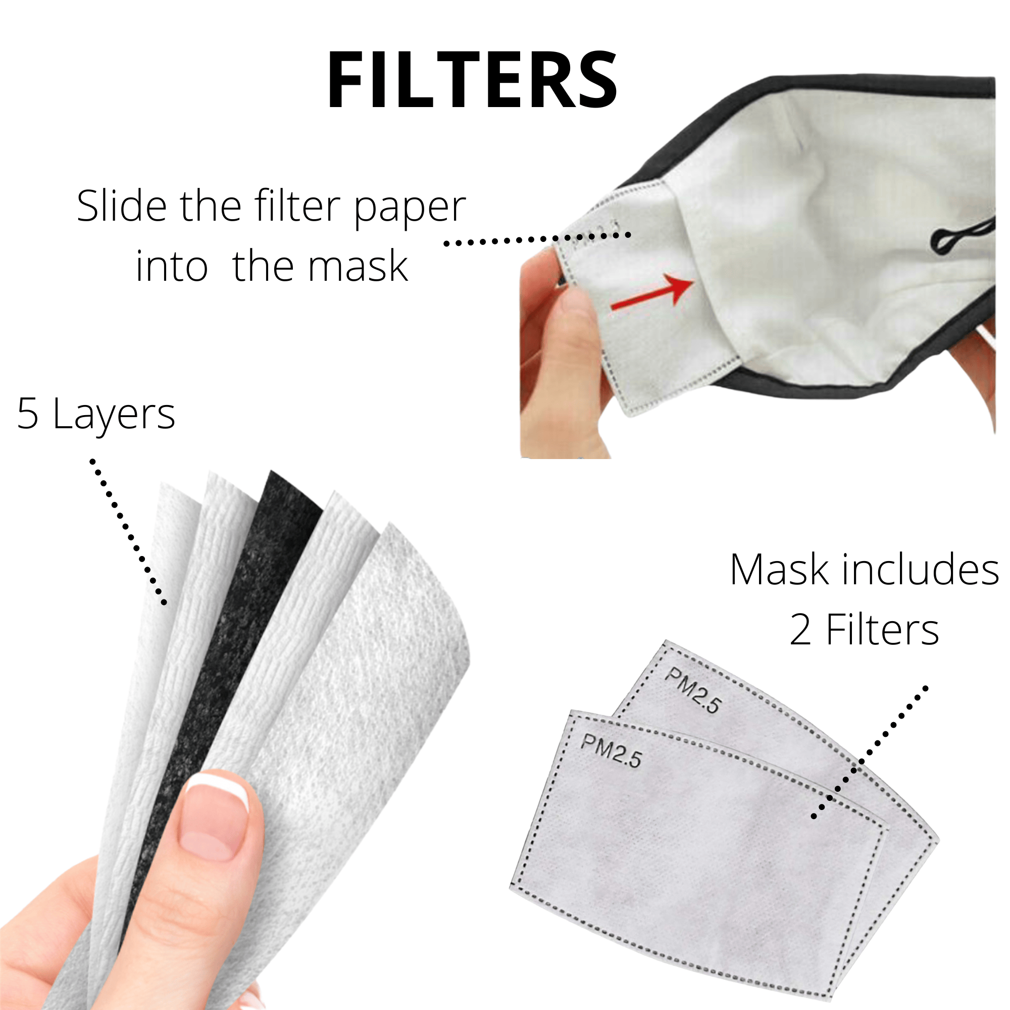 Reusable Fabric Face Mask - with nose wire, Filter Pocket and two 2.5 Filters- Mint Beauty Face masks