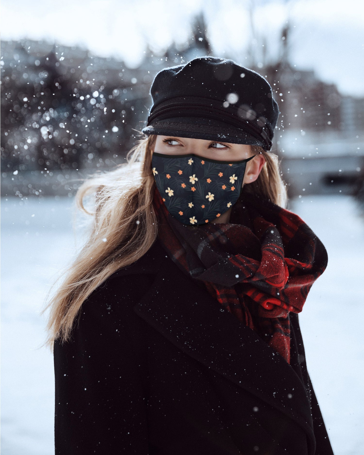 Reusable Fabric  Face Mask - with nose wire, Filter Pocket and two 2.5 Filters- Little Flower