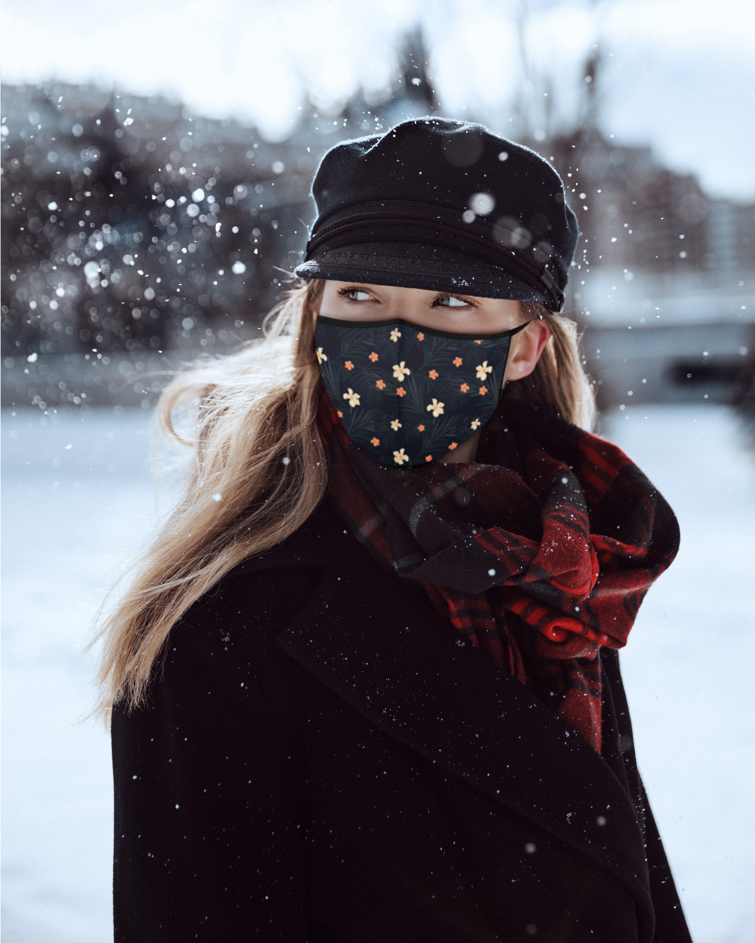 Reusable Fabric  Face Mask - with nose wire, Filter Pocket and two 2.5 Filters- Little Flower
