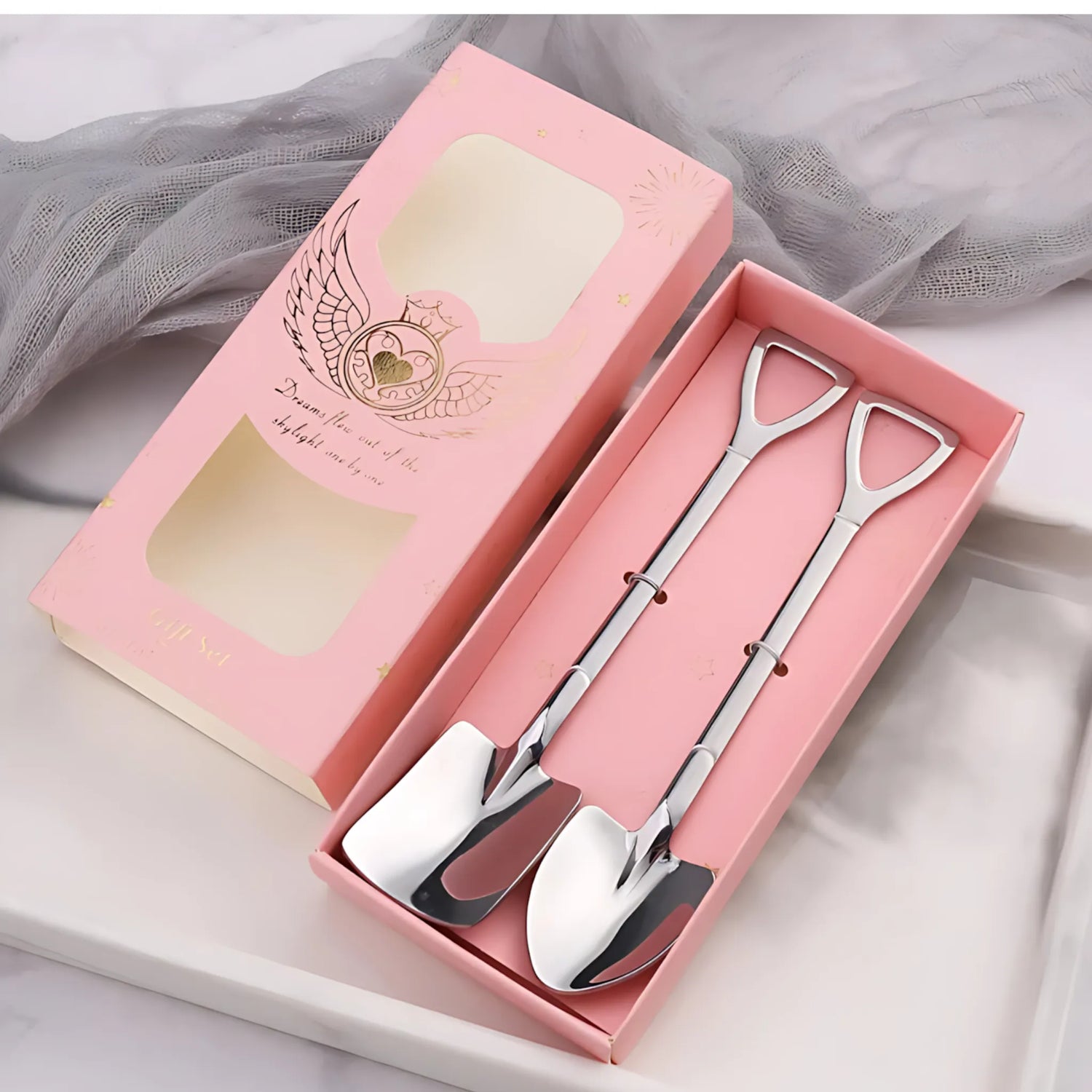 Shovel Coffee Spoon Set - 2 pcs Stainless Steel Ice Cream &amp; Dessert Spoons