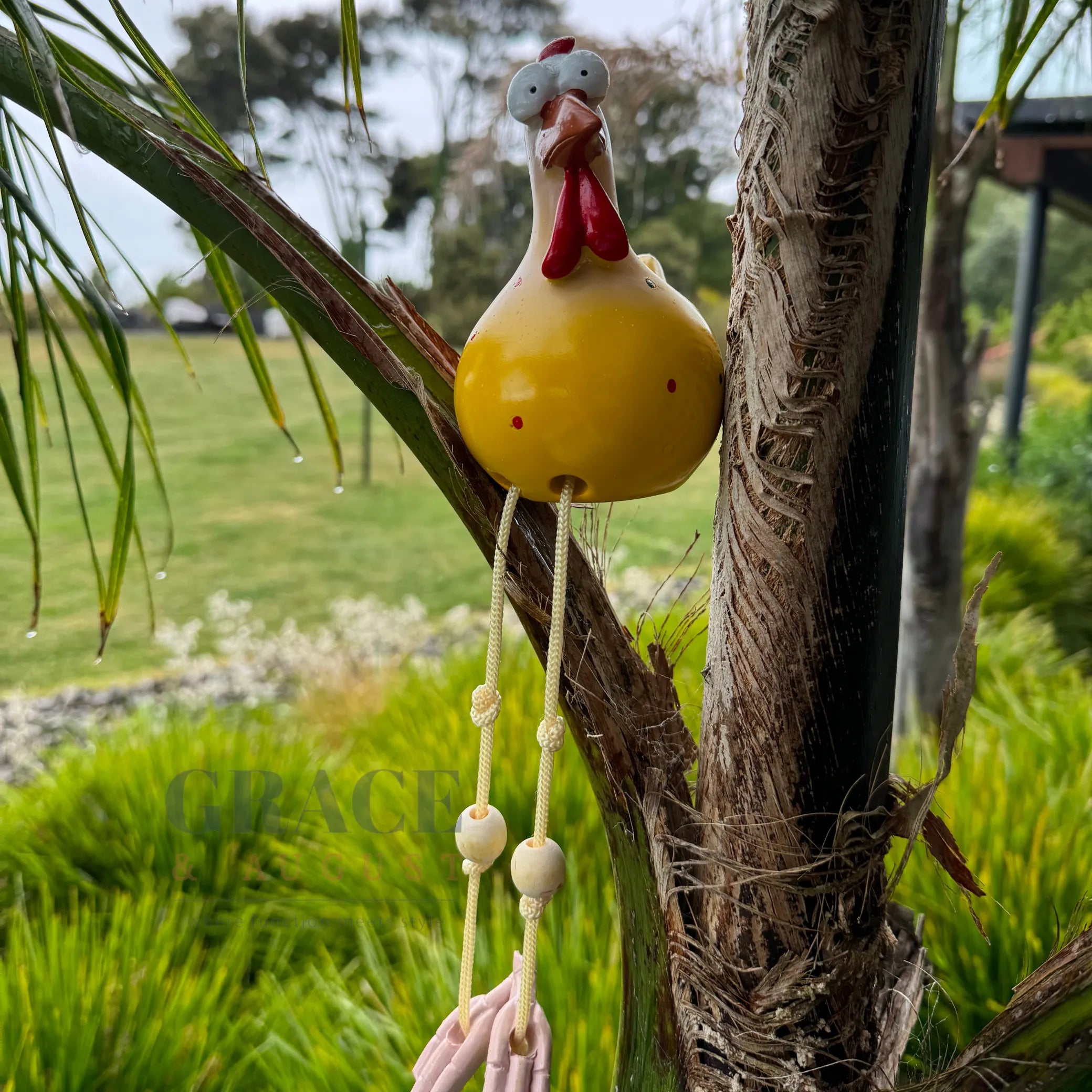 Playful chicken statue
