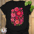 Black “Pink Blossom” T-shirt featuring bright pink floral blooms printed on soft Gildan 64000 cotton — bold and elegant for garden lovers.