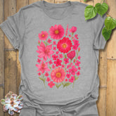 Sport grey “Pink Blossom” tee decorated with pink floral bouquet artwork — soft cotton-blend Gildan 64000 shirt.