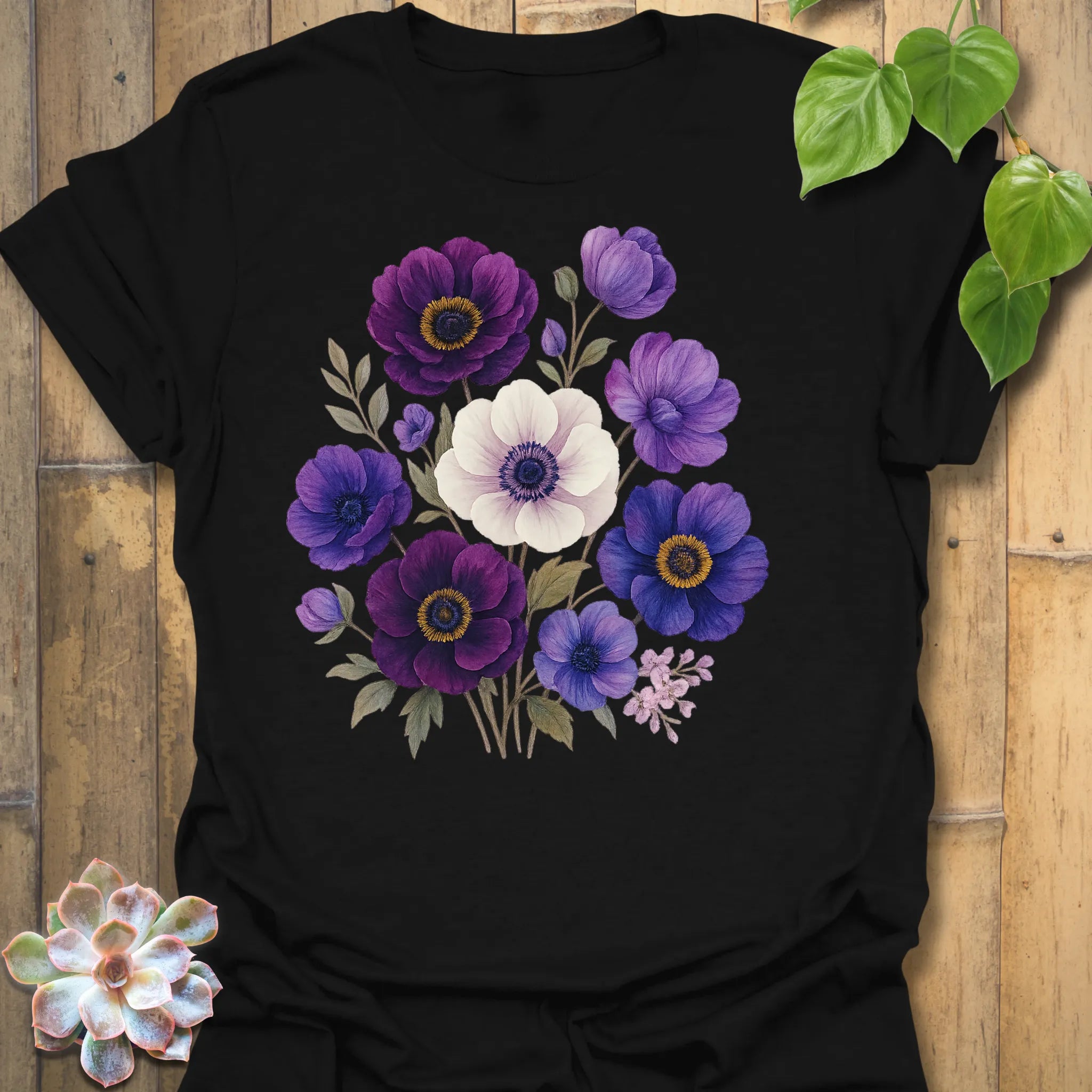 Dragonfly and wildflower graphic t-shirt in classic black – bold nature-themed tee with dragonfly and wildflower artwork
