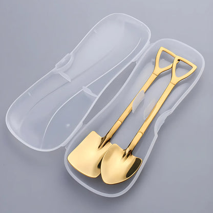 Shovel Coffee Spoon Set - 2 pcs Stainless Steel Ice Cream &amp; Dessert Spoons