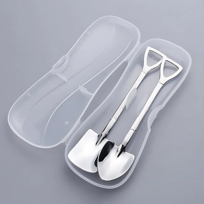 Shovel Coffee Spoon Set - 2 pcs Stainless Steel Ice Cream &amp; Dessert Spoons