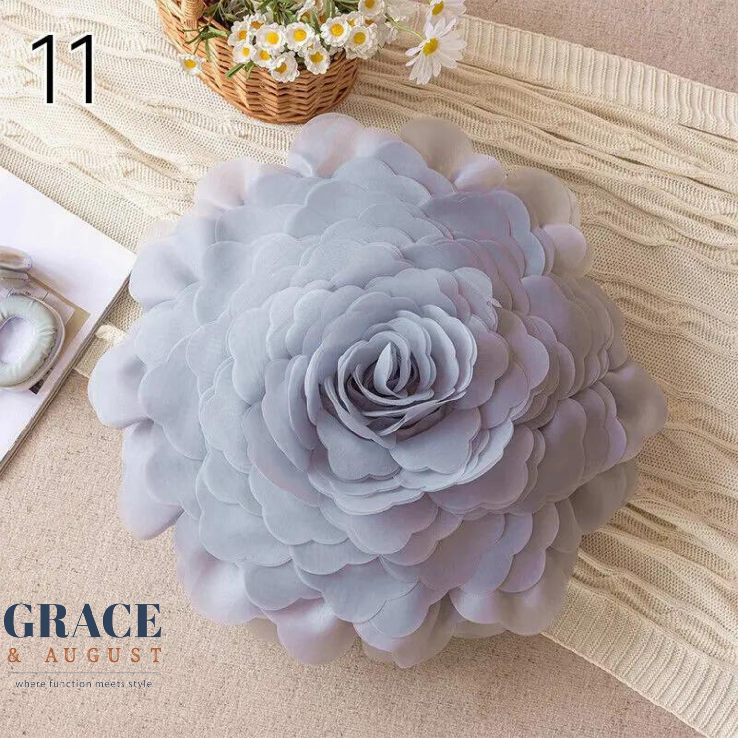 3D floral mauve cushion cover
